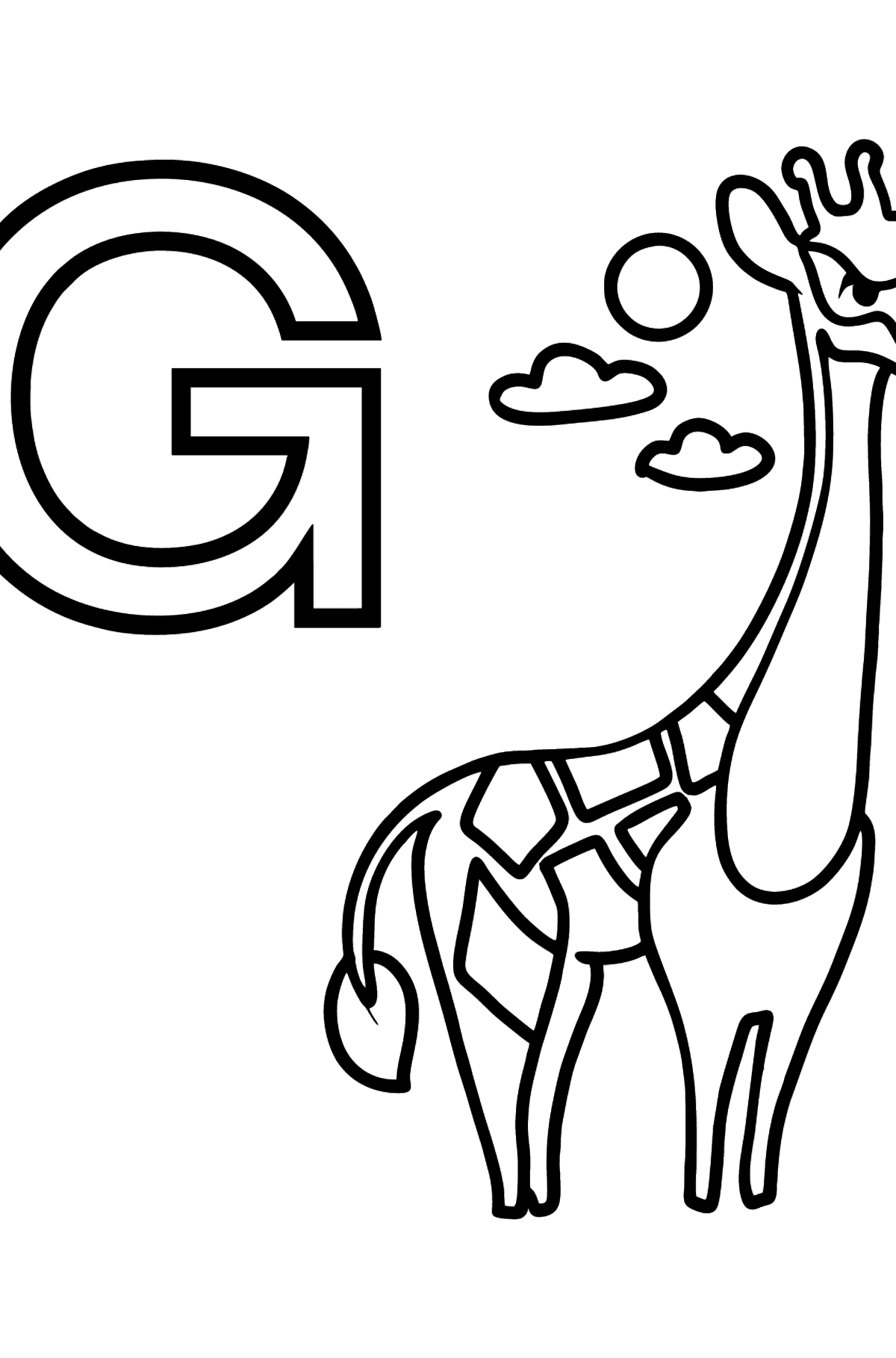 Dibujo de Letra G alemana para colorear - GIRAFFE - Dibujos para Colorear para Niños