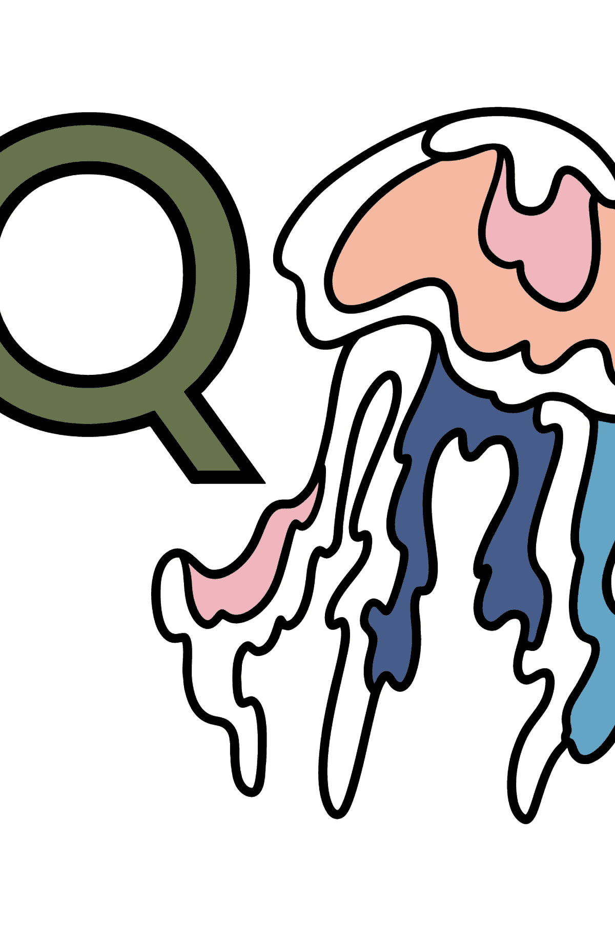 Раскраска Буква Q немецкого алфавита - QUALLE - Картинки для Детей