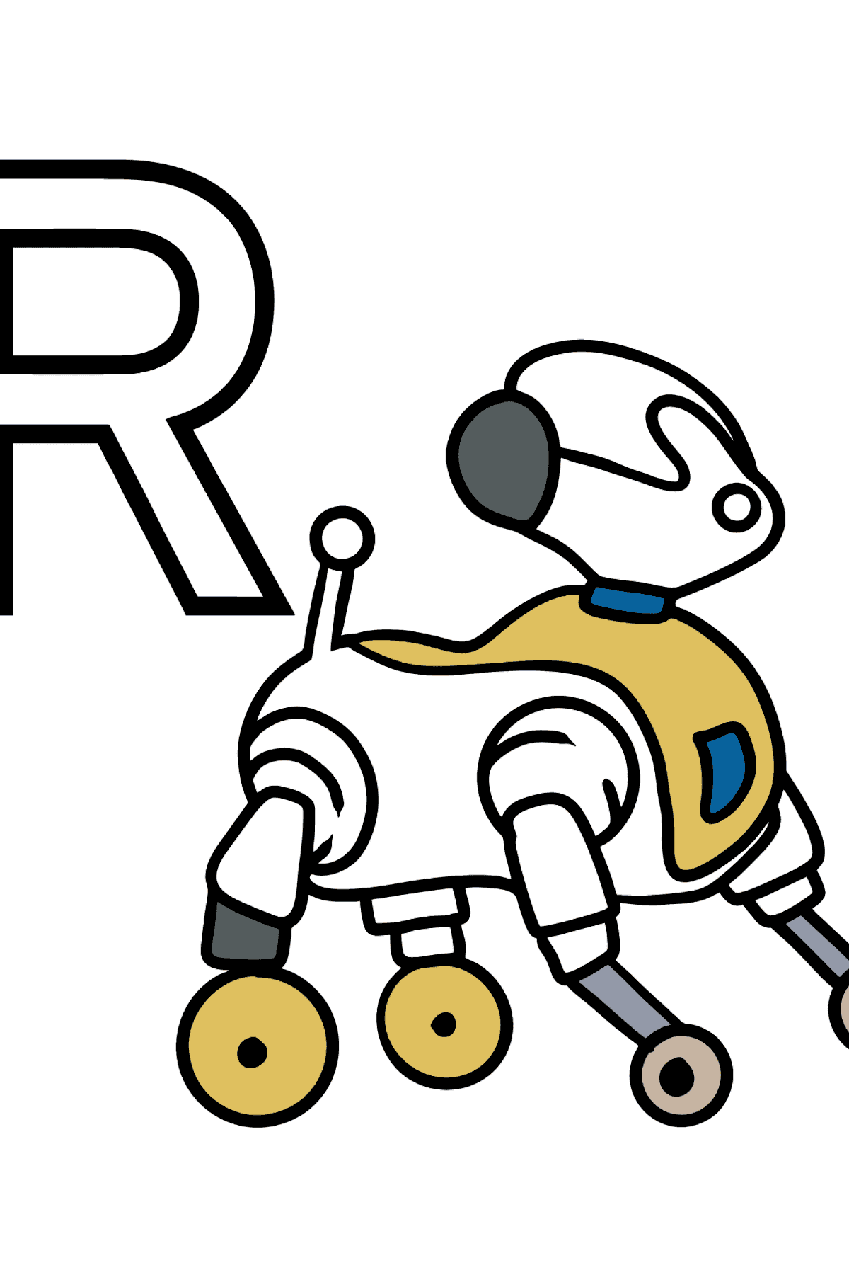 Ausmalbild Deutscher Buchstabe R - ROBOTER - Malvorlagen für Kinder