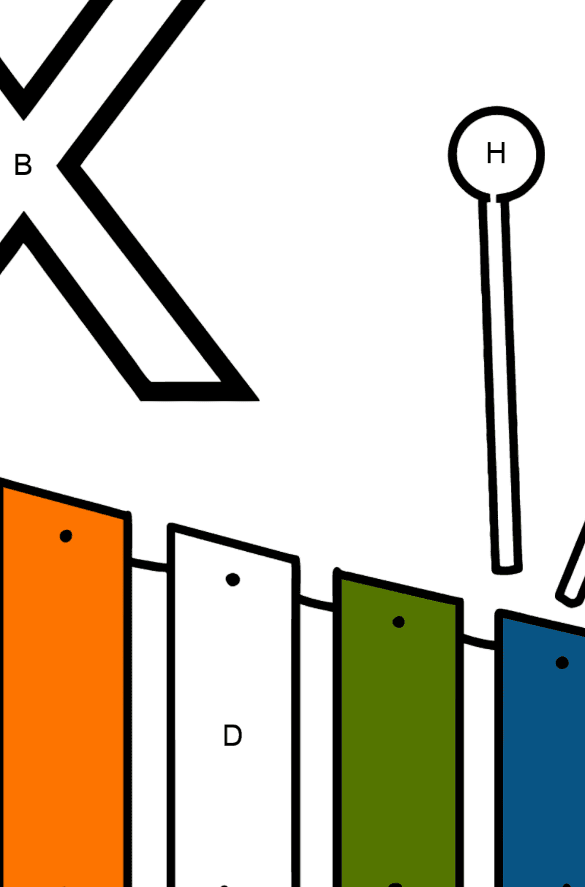 Ausmalbild Deutscher Buchstabe X - XYLOPHON - Ausmalen nach Buchstaben für Kinder