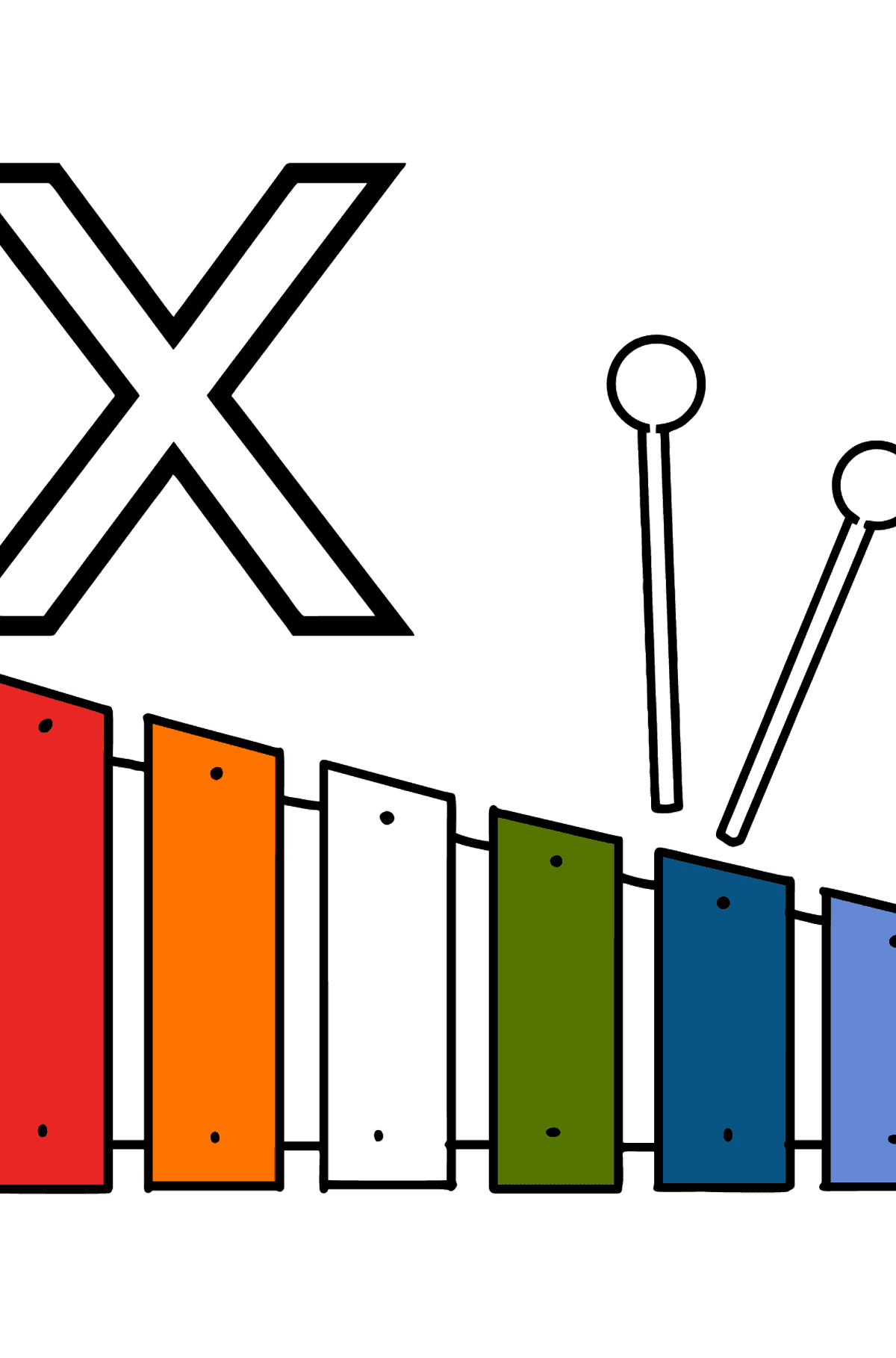 Ausmalbild Deutscher Buchstabe X - XYLOPHON - Malvorlagen für Kinder