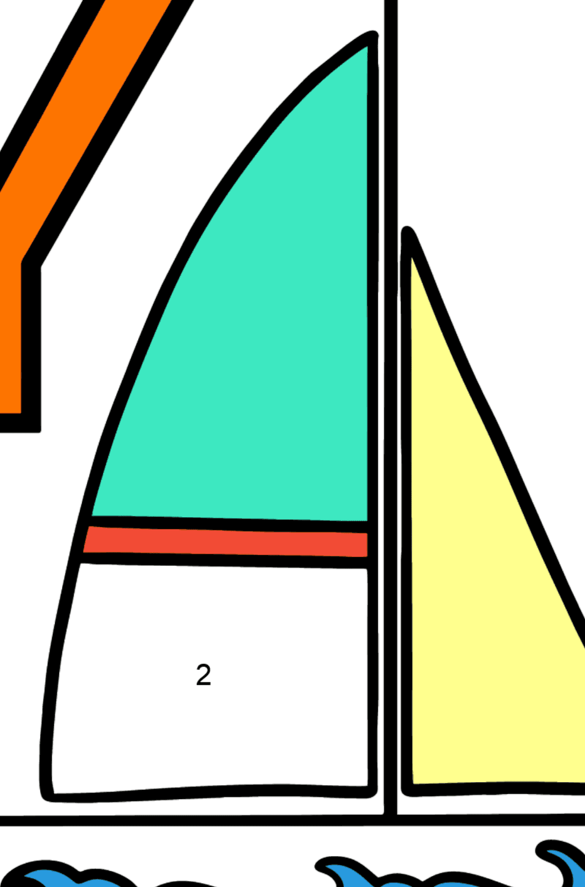 Ausmalbild Deutscher Buchstabe Y - YACHT - Malen nach Zahlen für Kinder