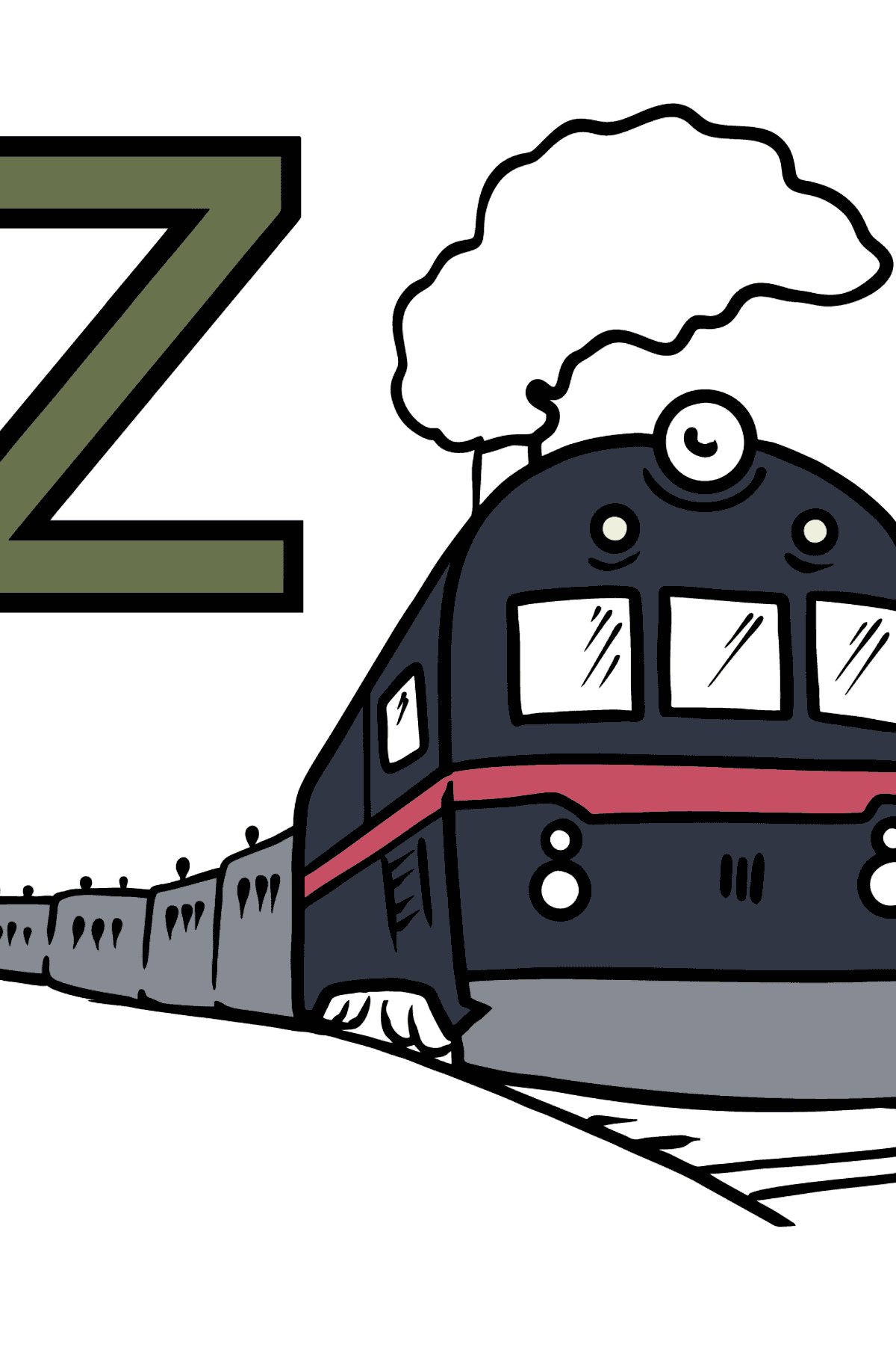 Раскраска Буква Z немецкого алфавита - ZUG - Картинки для Детей