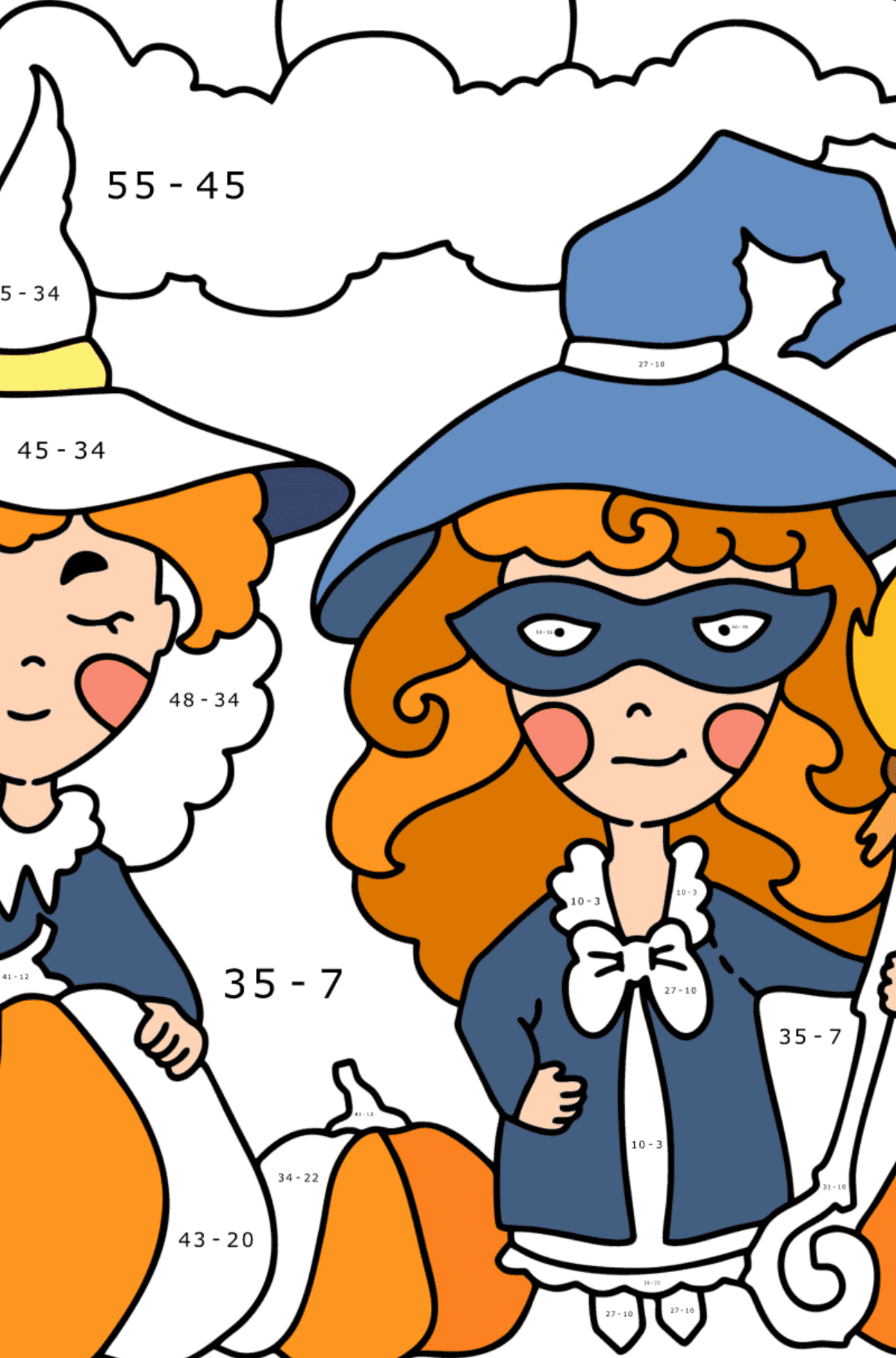 Tegning til fargelegging Halloween og barn - Matematisk fargeleggingsside - trekking for barn