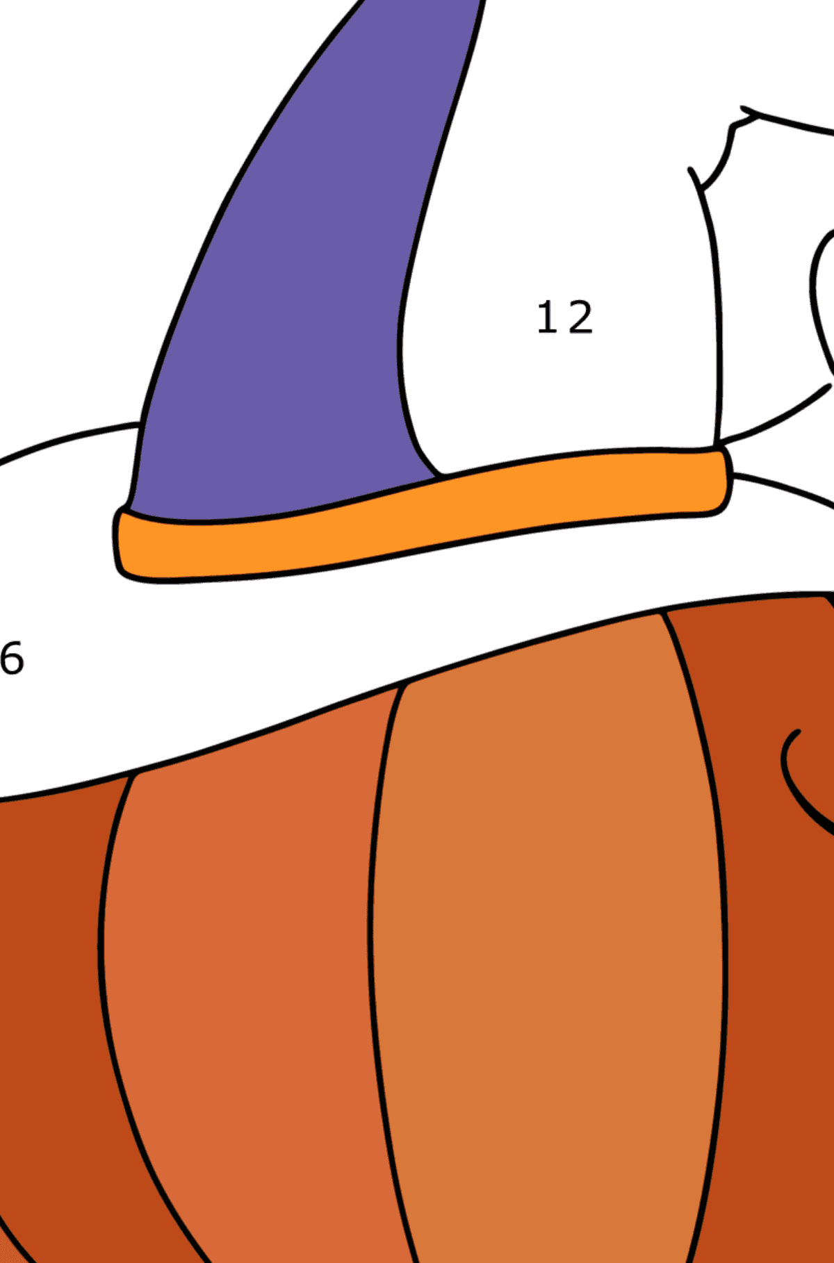 Раскраска Шляпа Ведьмы на тыкве - По Номерам для Детей