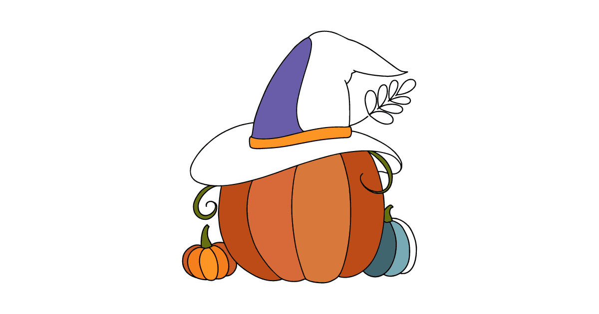 Pumpkin in a witchs hat сoloring page ♥ Online and Print for Free!
