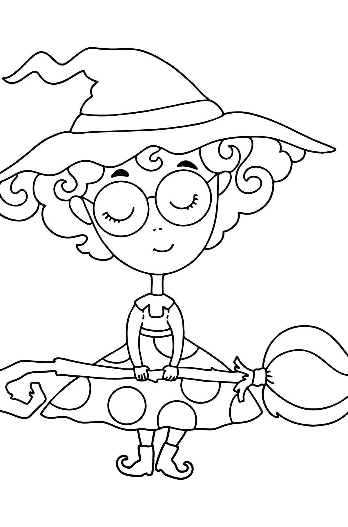 Witch with a broom сoloring page - Coloring Pages for Kids