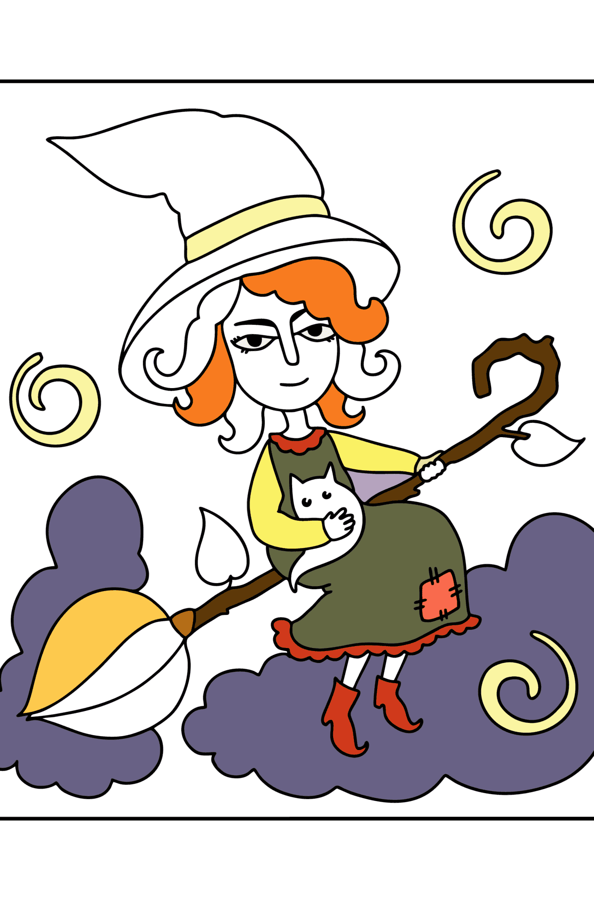 Witch flying on a broomstick сoloring page - Coloring Pages for Kids