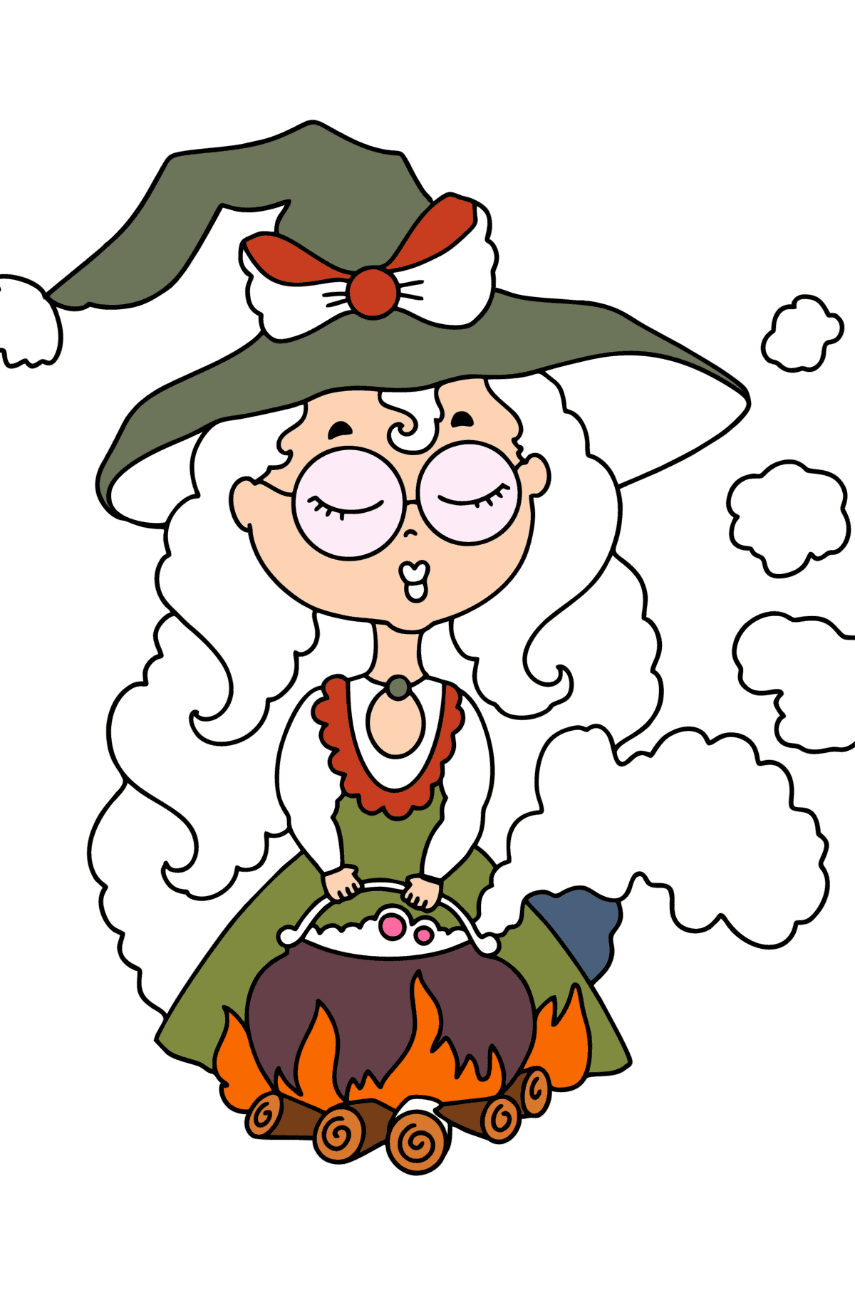 Witch brews a potion сolouring page - Coloring Pages for Kids