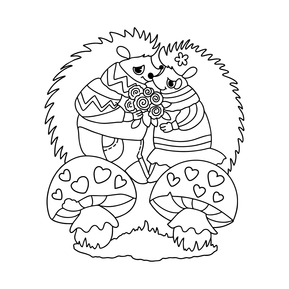 Cute hedgehogs oloring page online and print for free 