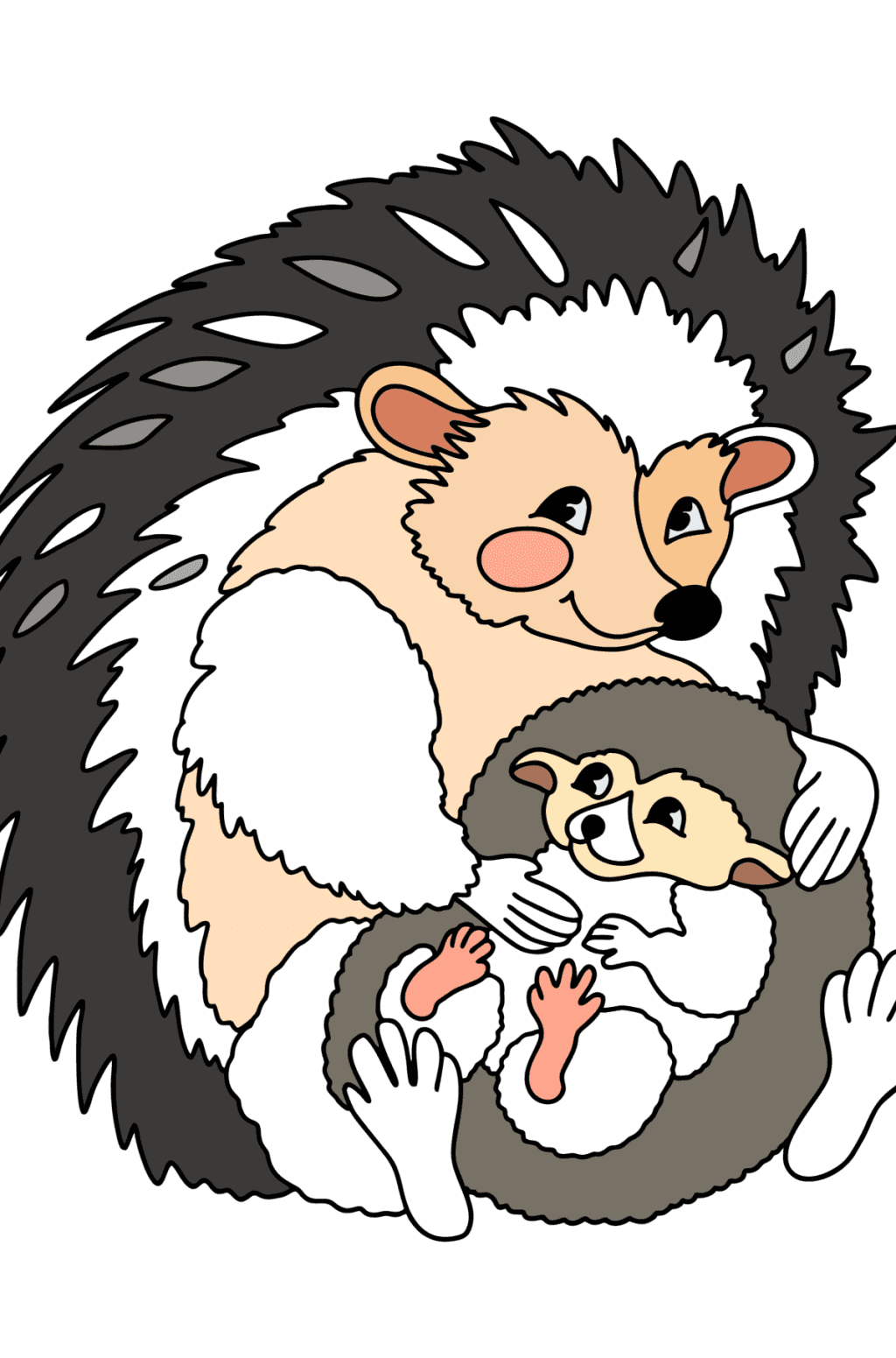 Hedgehogs mom and baby oloring page online and print for free 