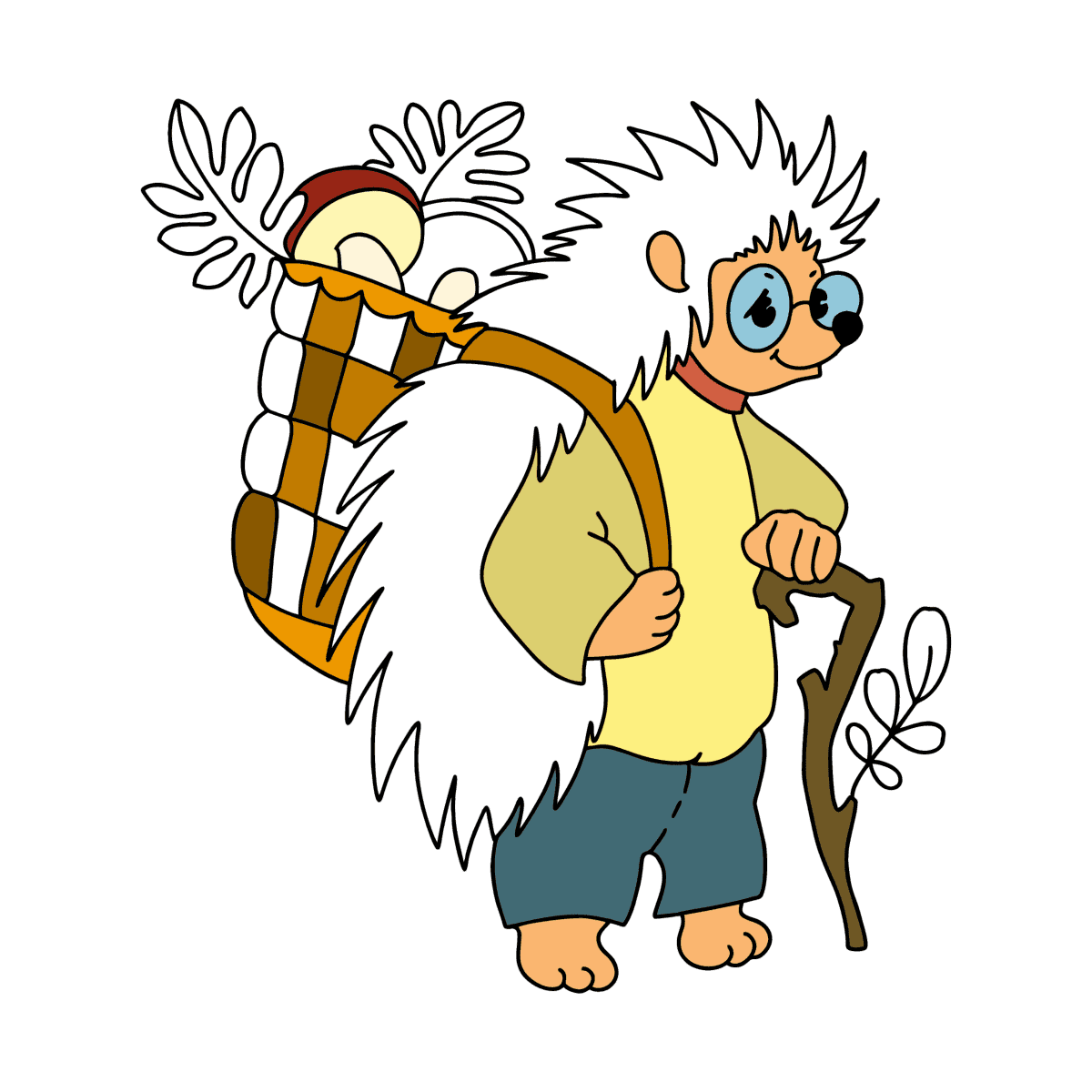 Hedgehog with a basket oloring page online and print for free 