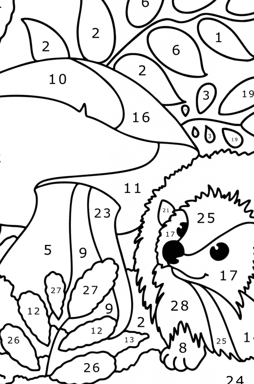 Hedgehog and mushroom oloring page online and print for free 