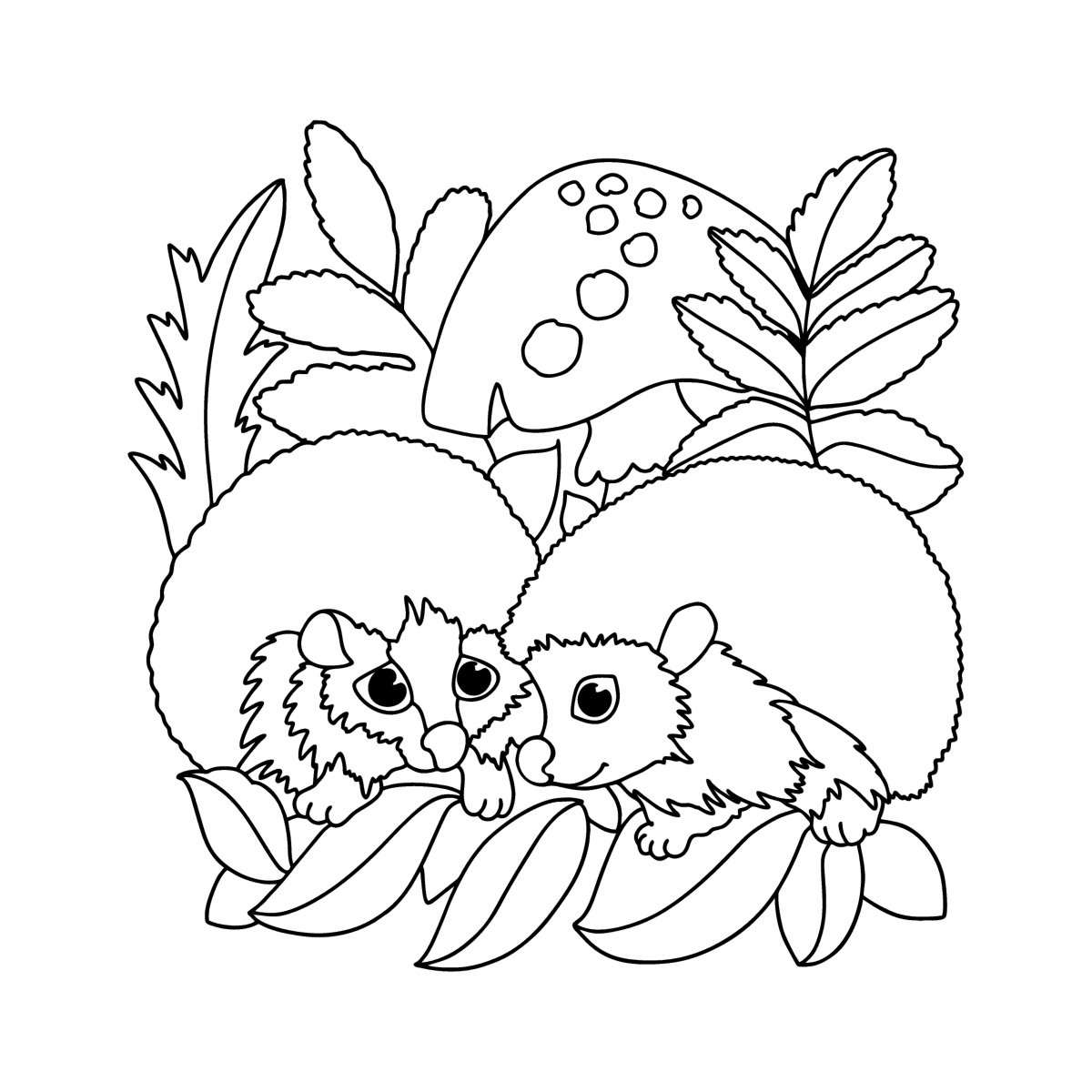 Two hedgehogs oloring page online and print for free 