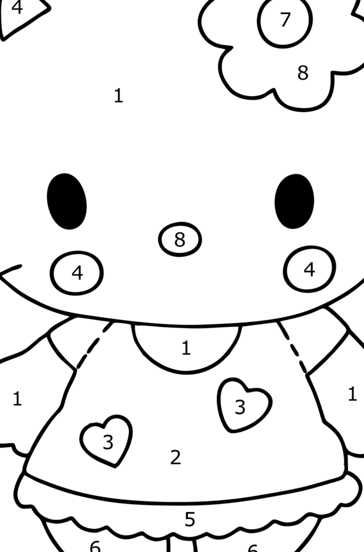 Boyama sayfası Hello Kitty - Sayılarla Boyama çocuklar için