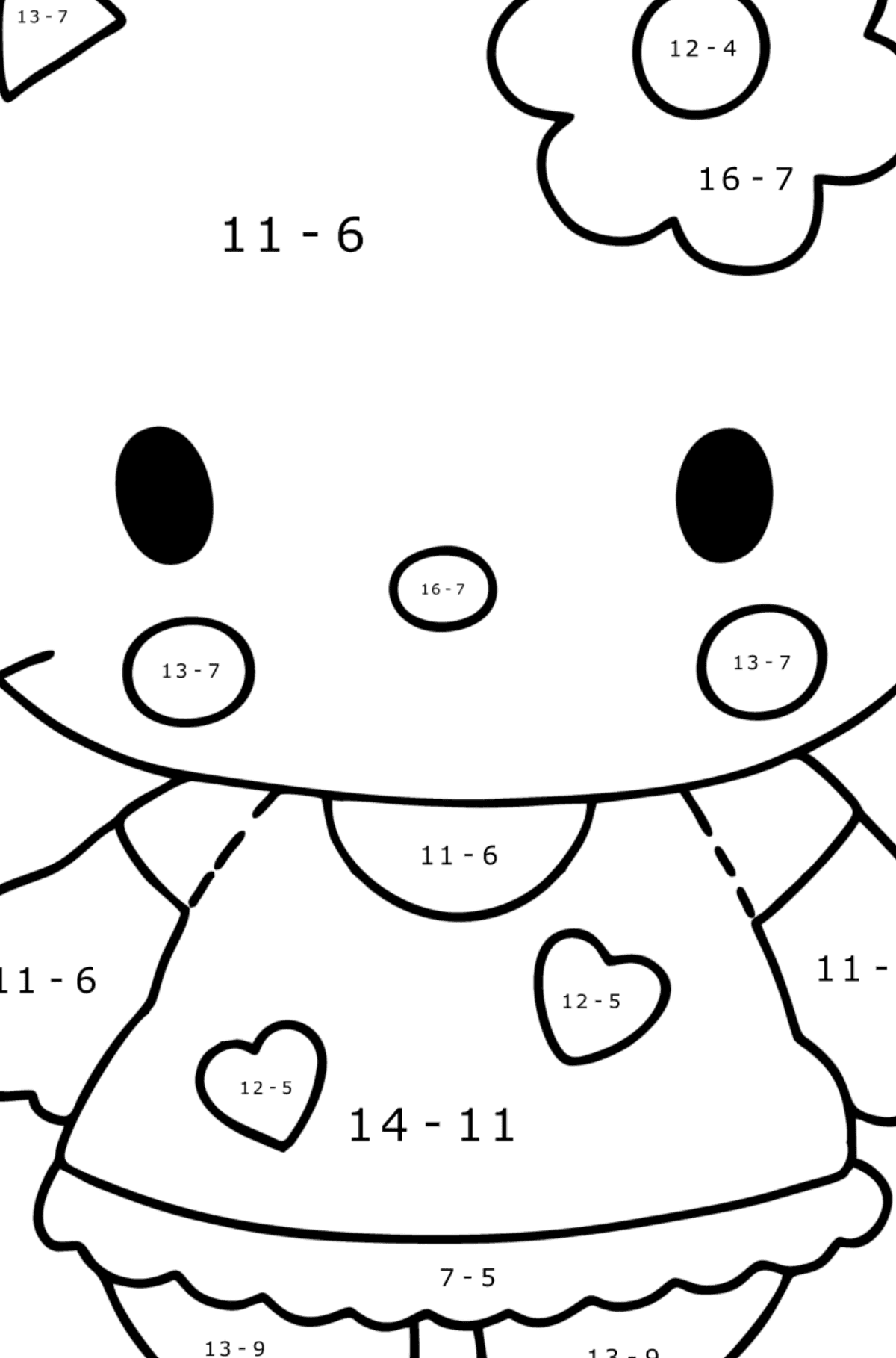 Boyama sayfası Hello Kitty - Matematik Boyama - Çıkarma çocuklar için