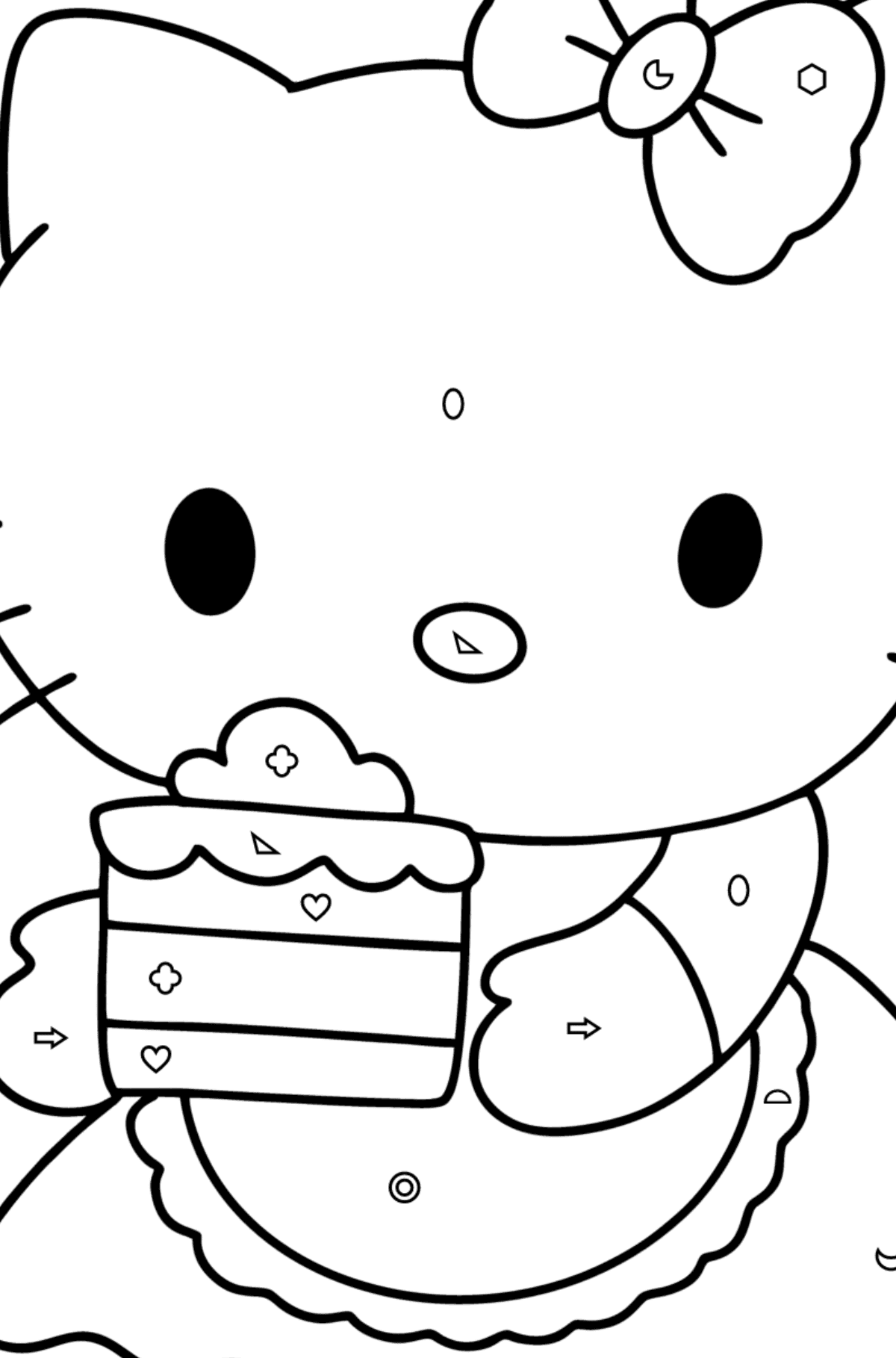 Boyama sayfası Hello Kitty ve pasta - Geometrik Şekillerle Boyama çocuklar için