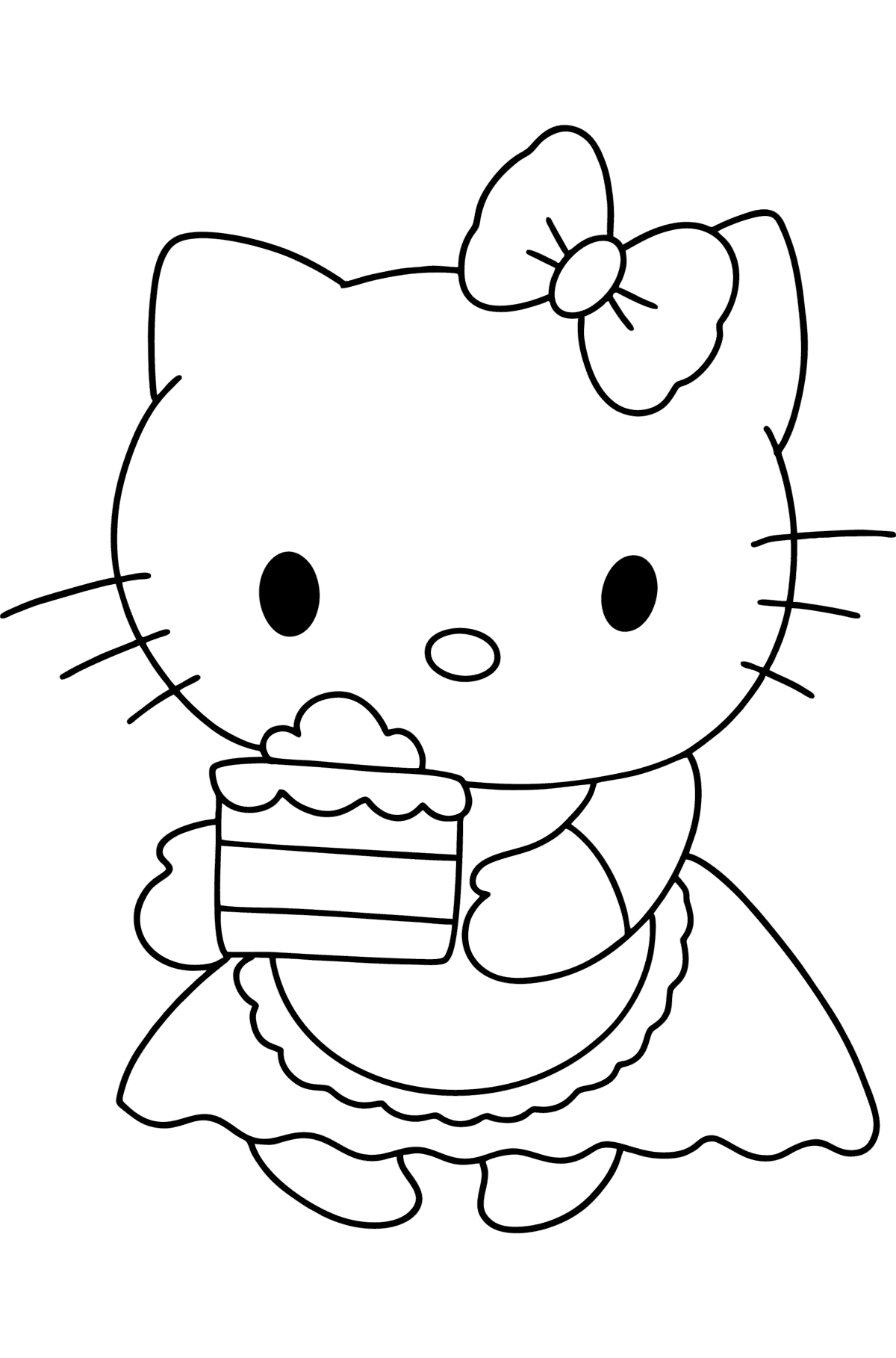 Desen de colorat Hello Kitty si tort - Desene de colorat pentru copii