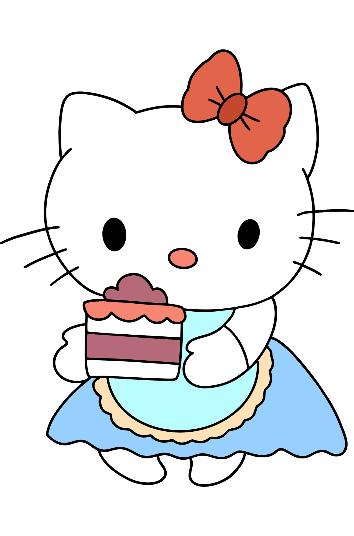 Ausmalbild Hello Kitty und Kuchen - Malvorlagen für Kinder