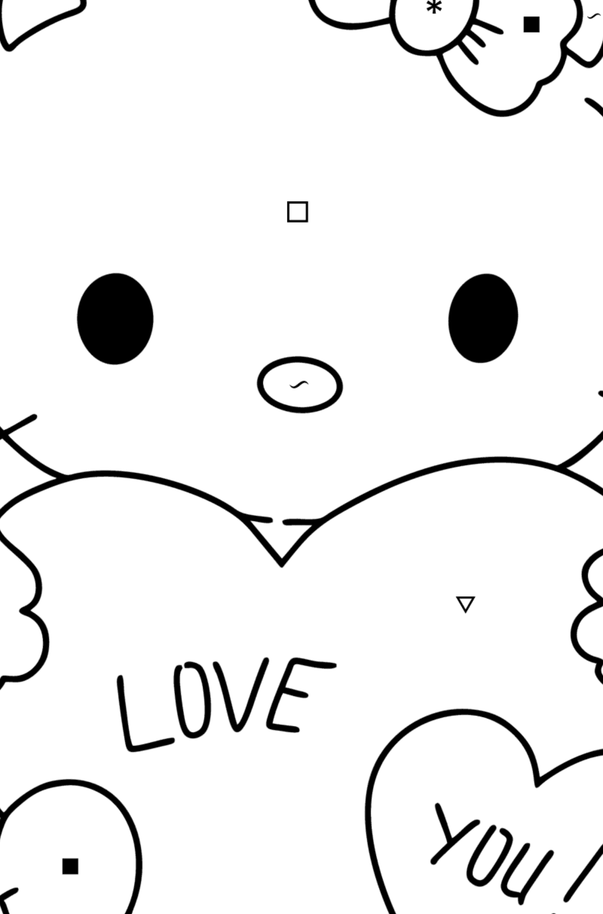 Desenho para colorir de Hello Kitty e corações - Colorir por Símbolos para Crianças