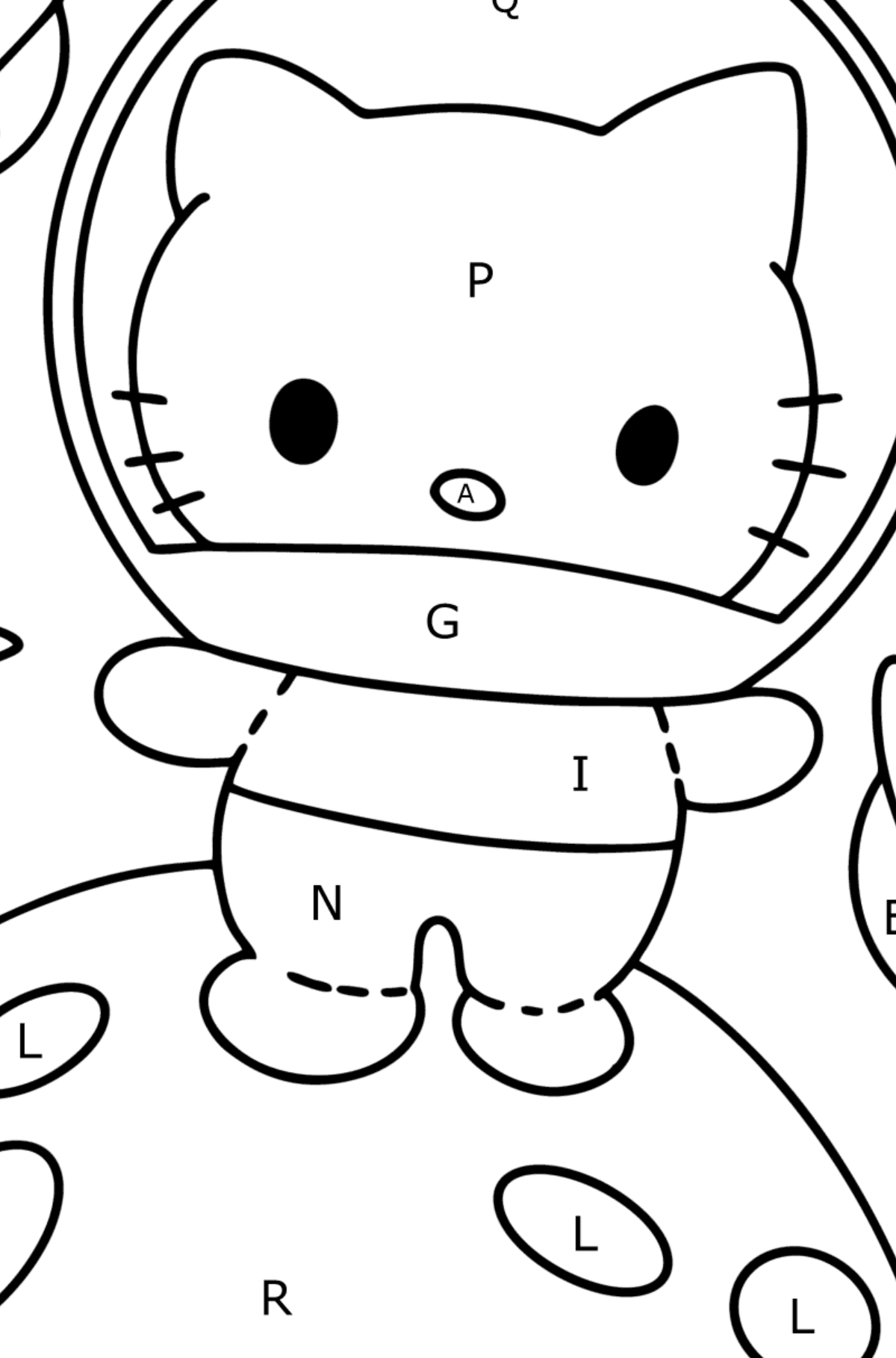 Desenho para colorir Hello Kitty Astronaut - Colorir por Letras para Crianças