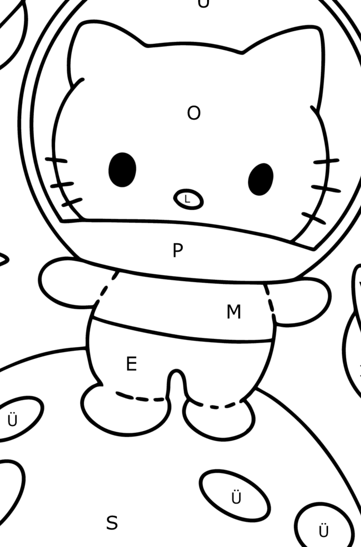 Boyama sayfası Hello Kitty astronot - Harflerle Boyama çocuklar için