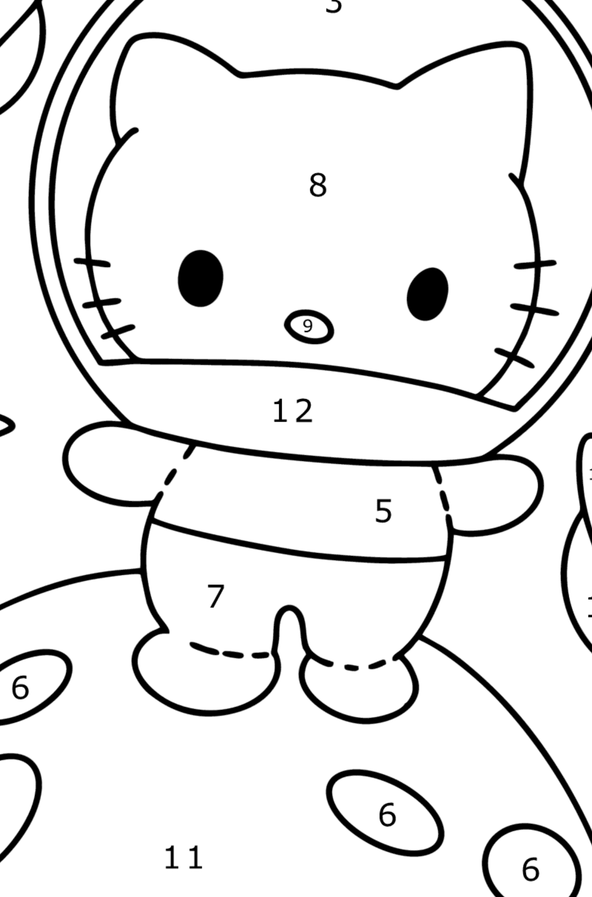 Boyama sayfası Hello Kitty astronot - Sayılarla Boyama çocuklar için