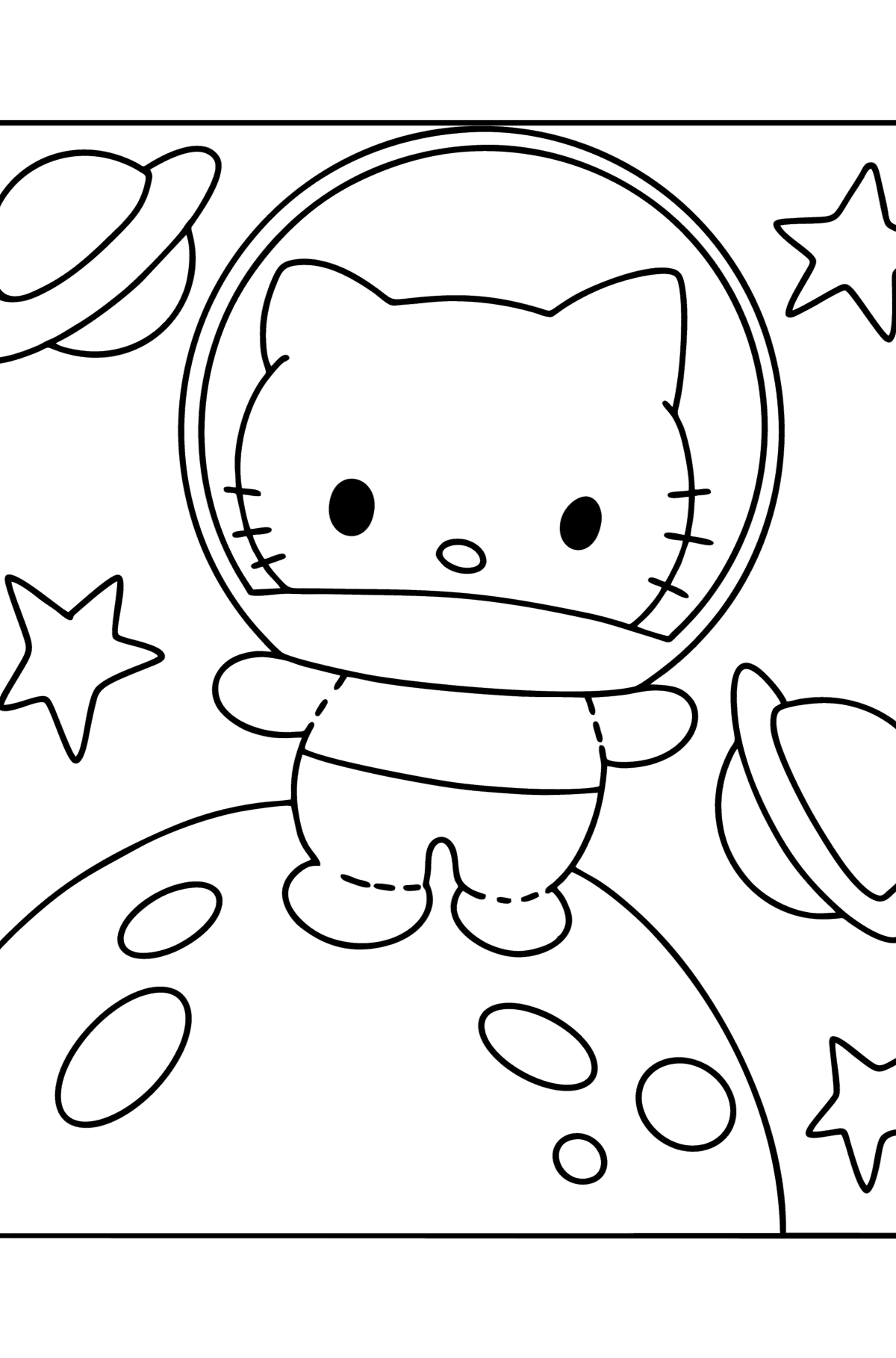 Ausmalbild Hello Kitty Astronaut - Malvorlagen für Kinder