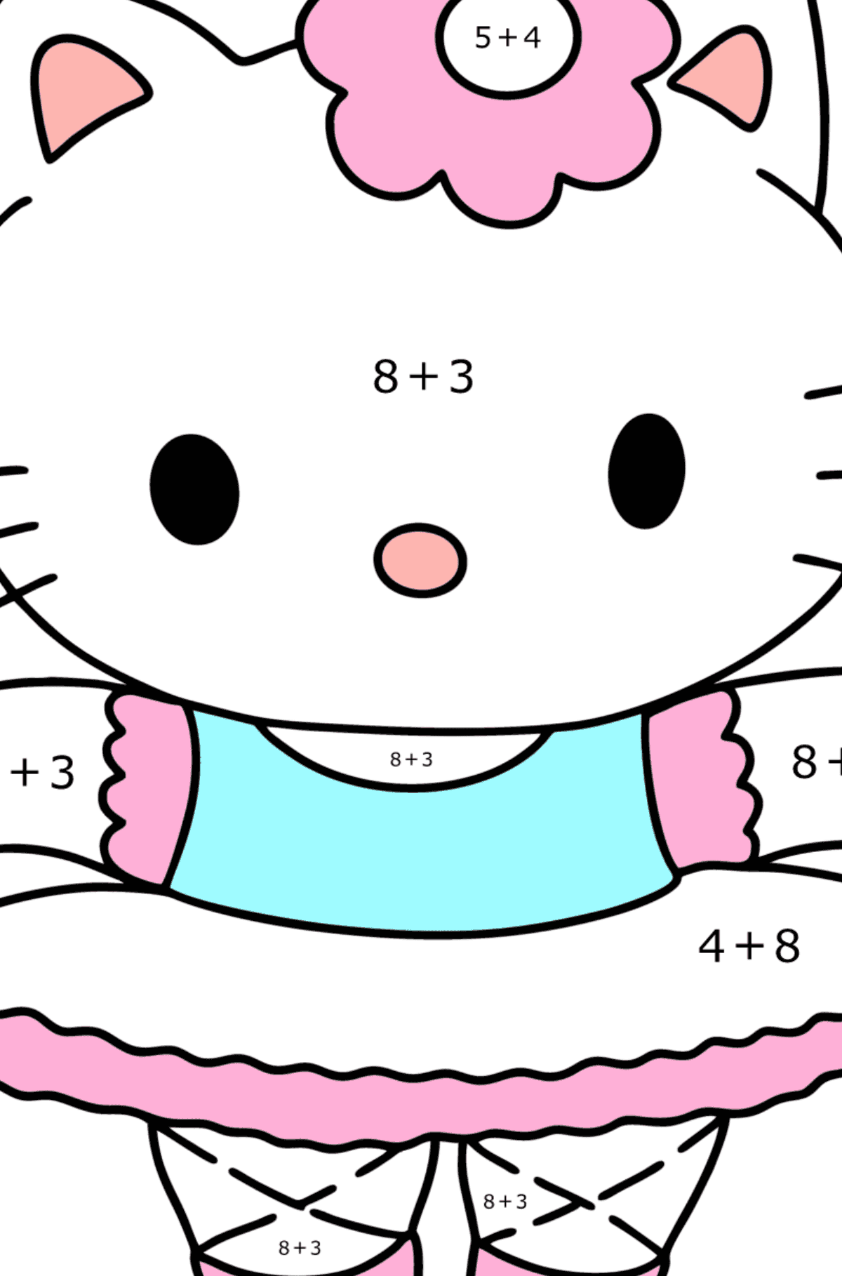 Boyama sayfası Hello Kitty balerin - Matematik Boyama - Toplama çocuklar için