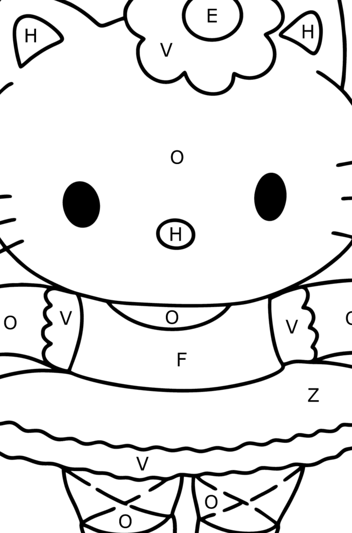 Hello Kitty Ballerina coloring page - Coloring by Letters for Kids