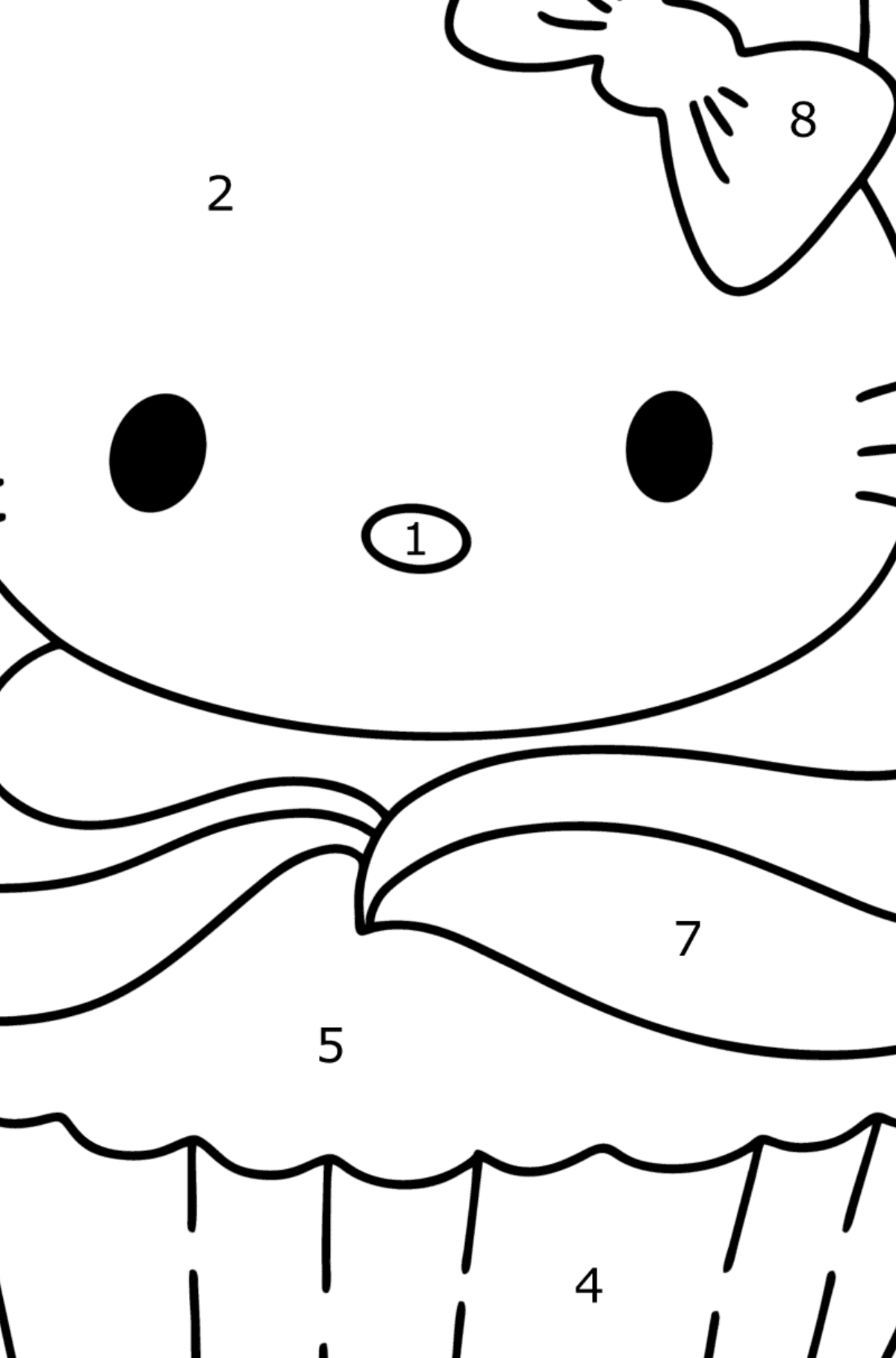 Hello Kitty cupcake coloring page - Coloring by Numbers for Kids