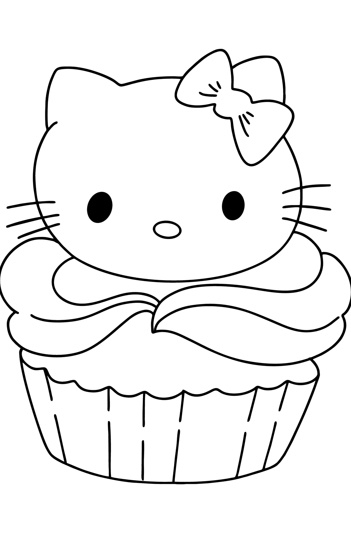 Раскраска Хелло Китти (Hello Kitty) Капкейк - Картинки для Детей