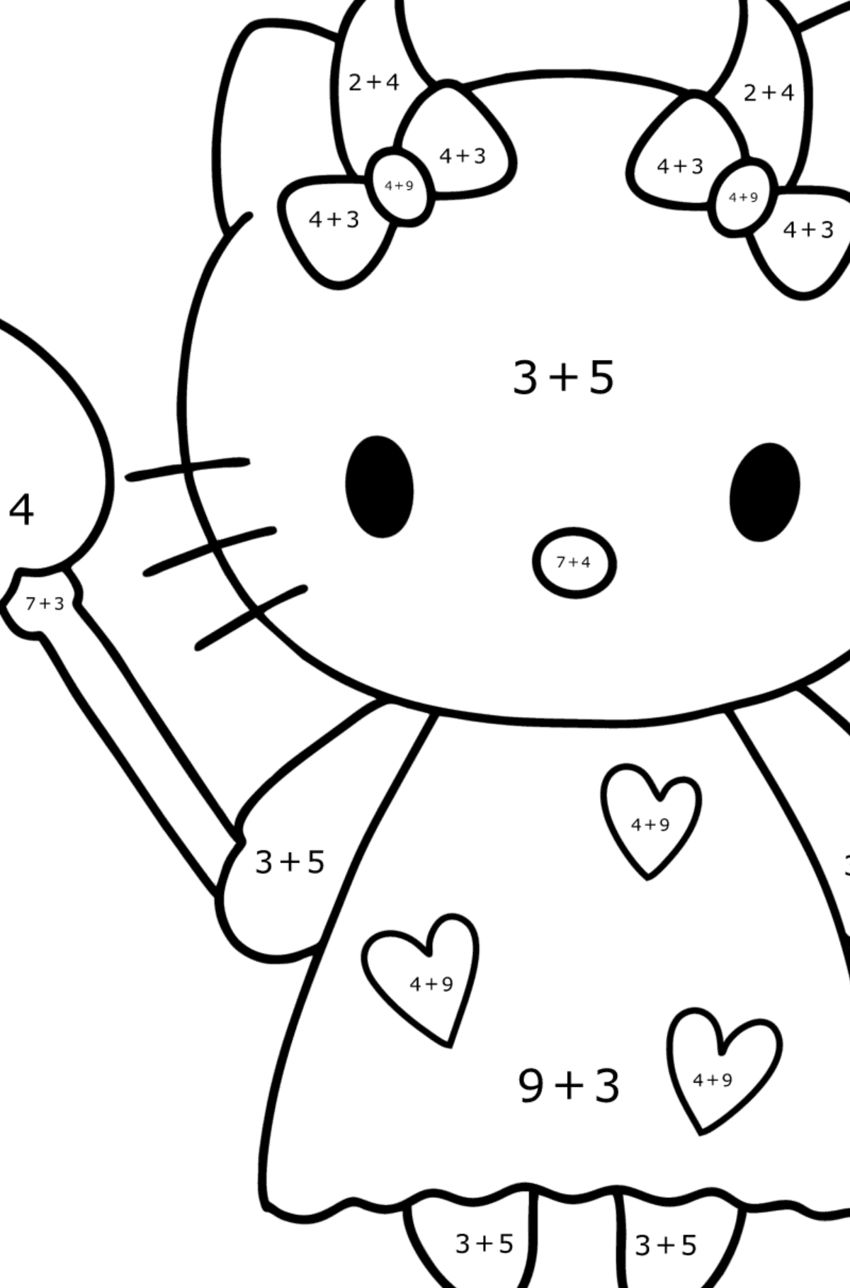 Ausmalbild Hello Kitty Devil - Mathe Ausmalbilder - Addition für Kinder