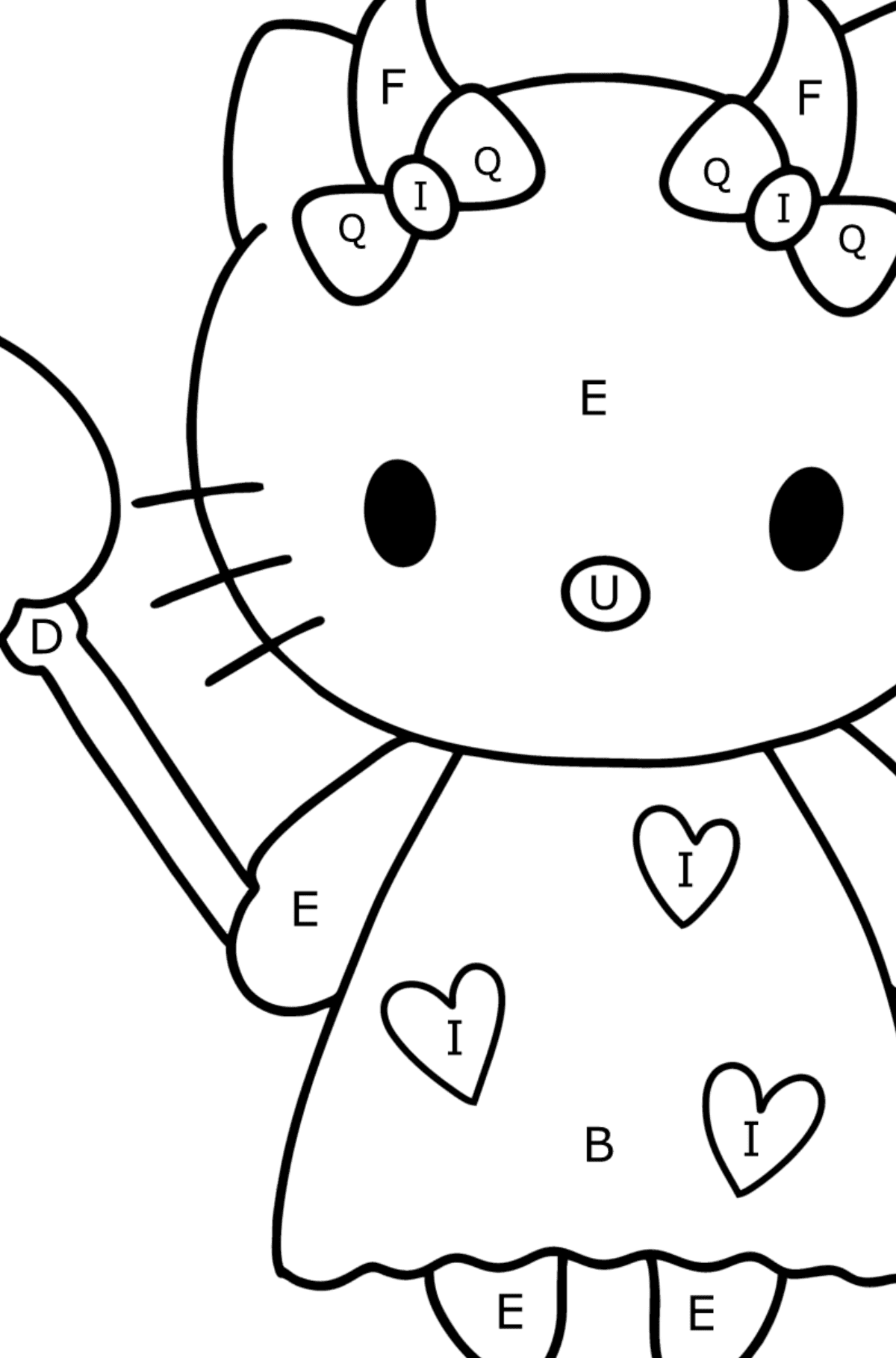 Desenho para colorir Hello Kitty Devil - Colorir por Letras para Crianças