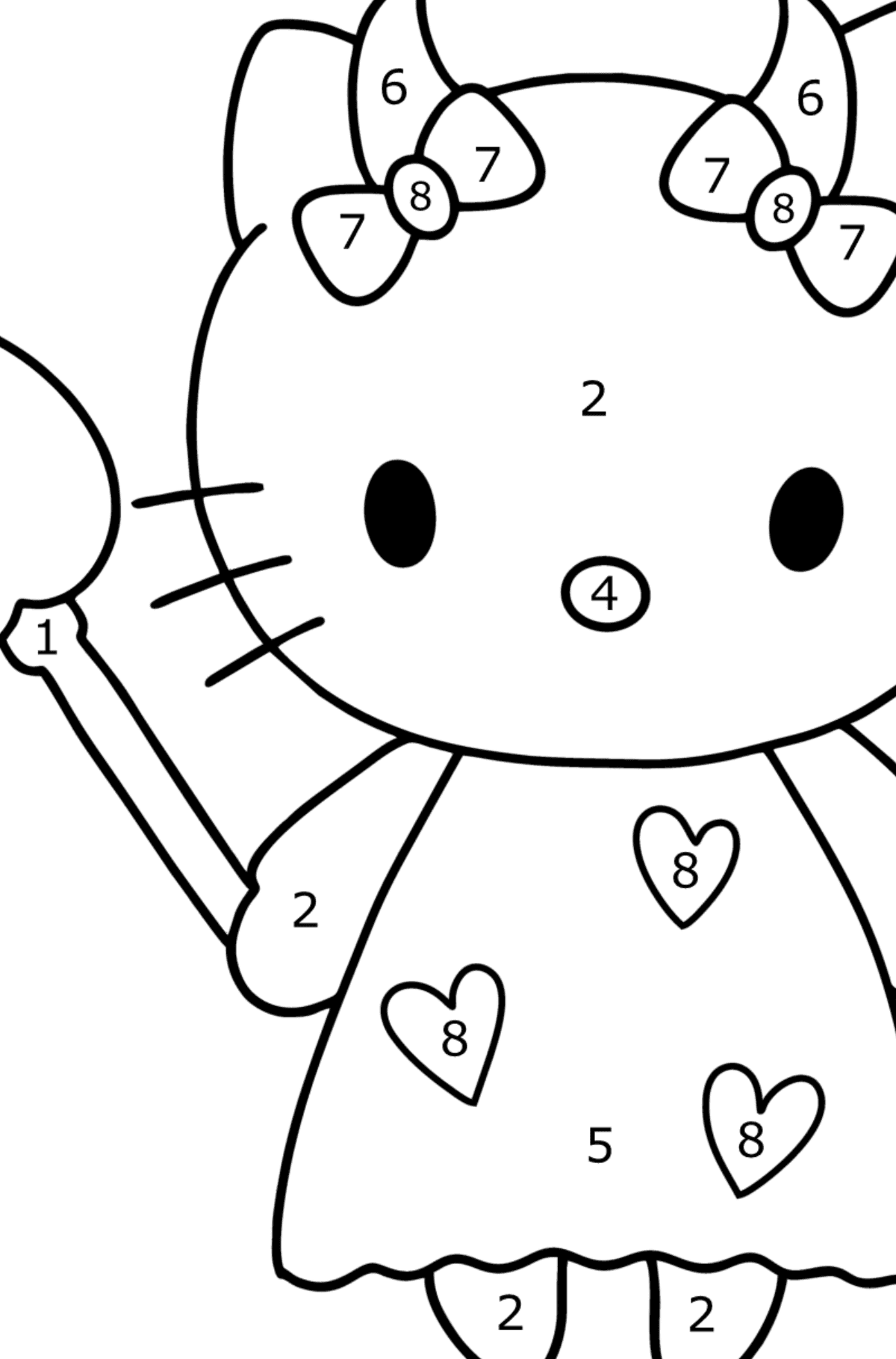 Ausmalbild Hello Kitty Devil - Malen nach Zahlen für Kinder