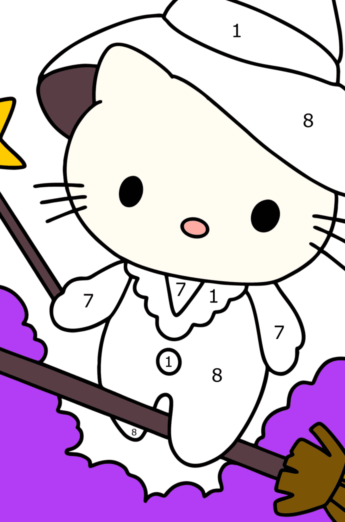 Coloriage de Hello Kitty Halloween - Coloriage par Chiffres pour les Enfants