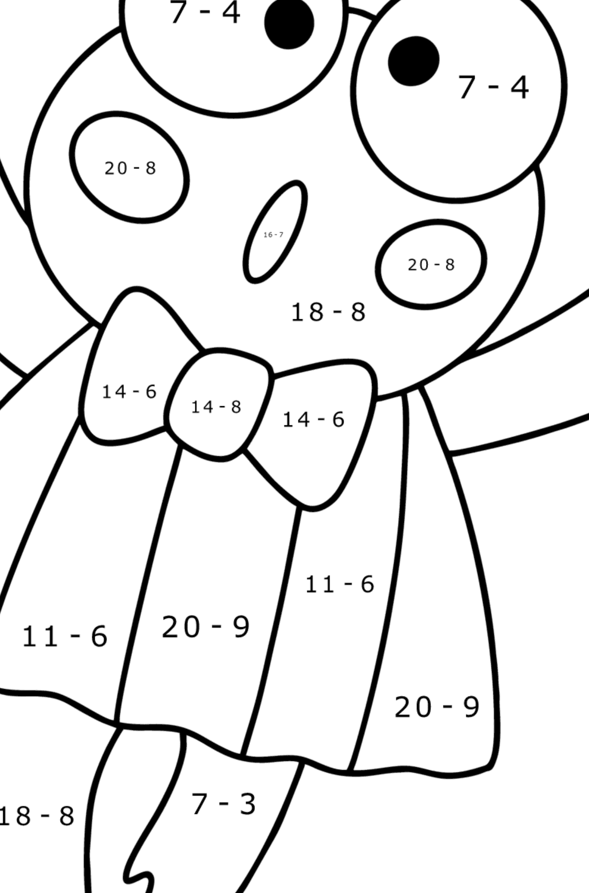 Tegning til farvning Keroppi - Matematisk farvelægning side -- Subtraktion for børn