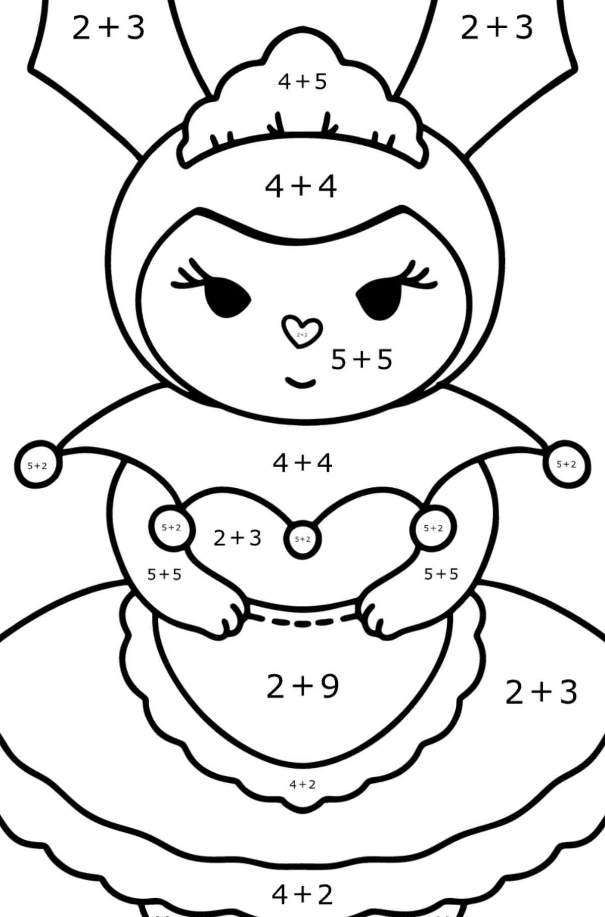 Ausmalbild Hello Kitty Kuromy - Mathe Ausmalbilder - Addition für Kinder