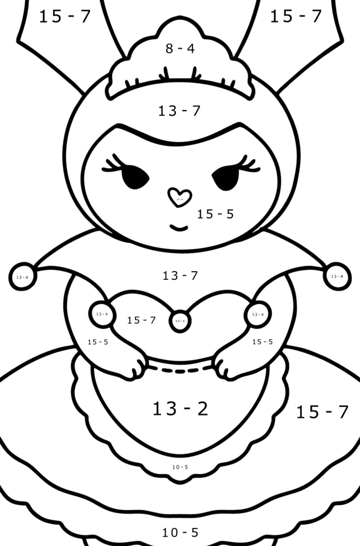 Розмальовка Hello Kitty Kuromy - Математична Розмальовка Віднімання для дітей