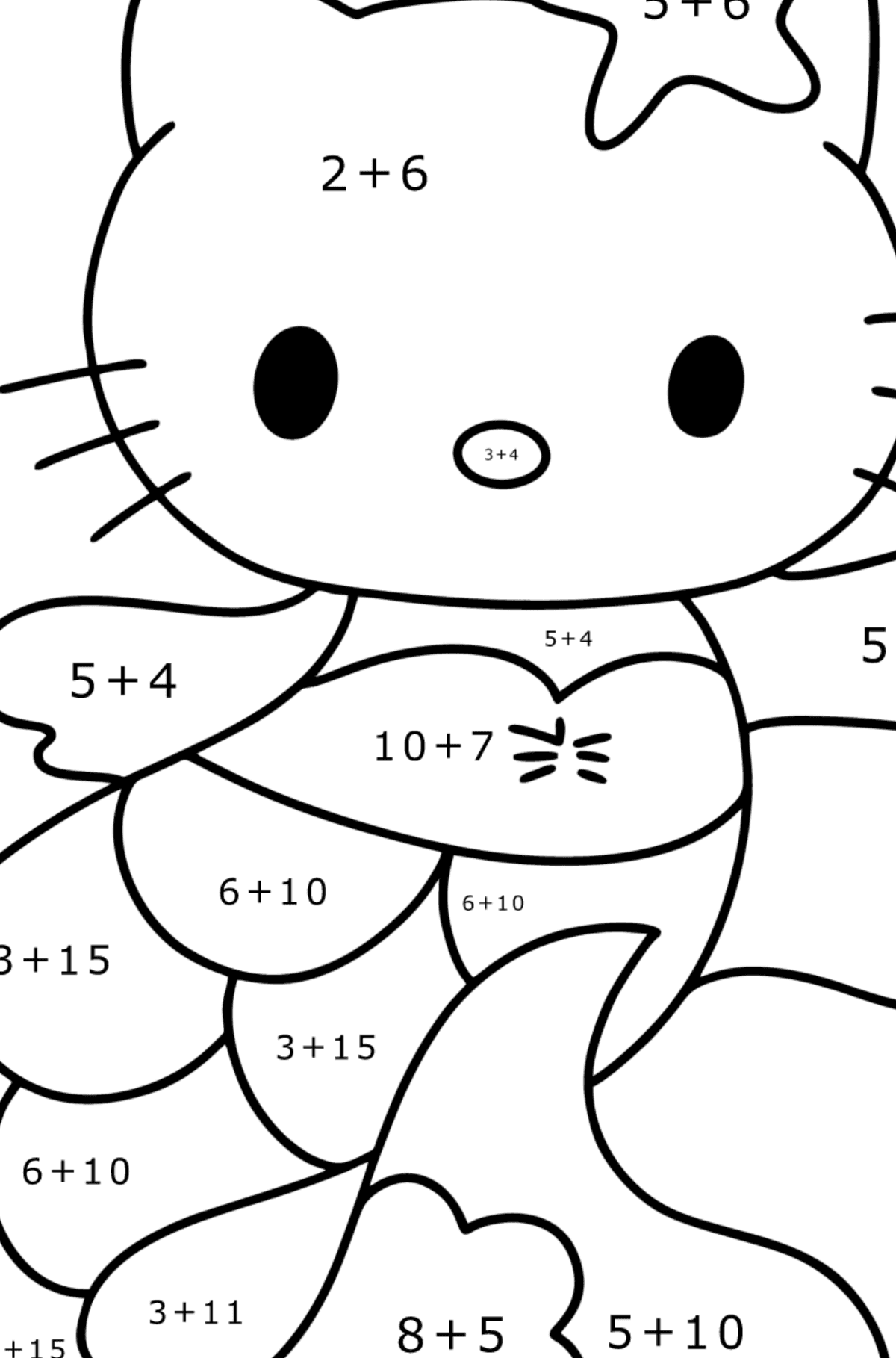 Boyama sayfası Hello Kitty Deniz Kızı - Matematik Boyama - Toplama çocuklar için