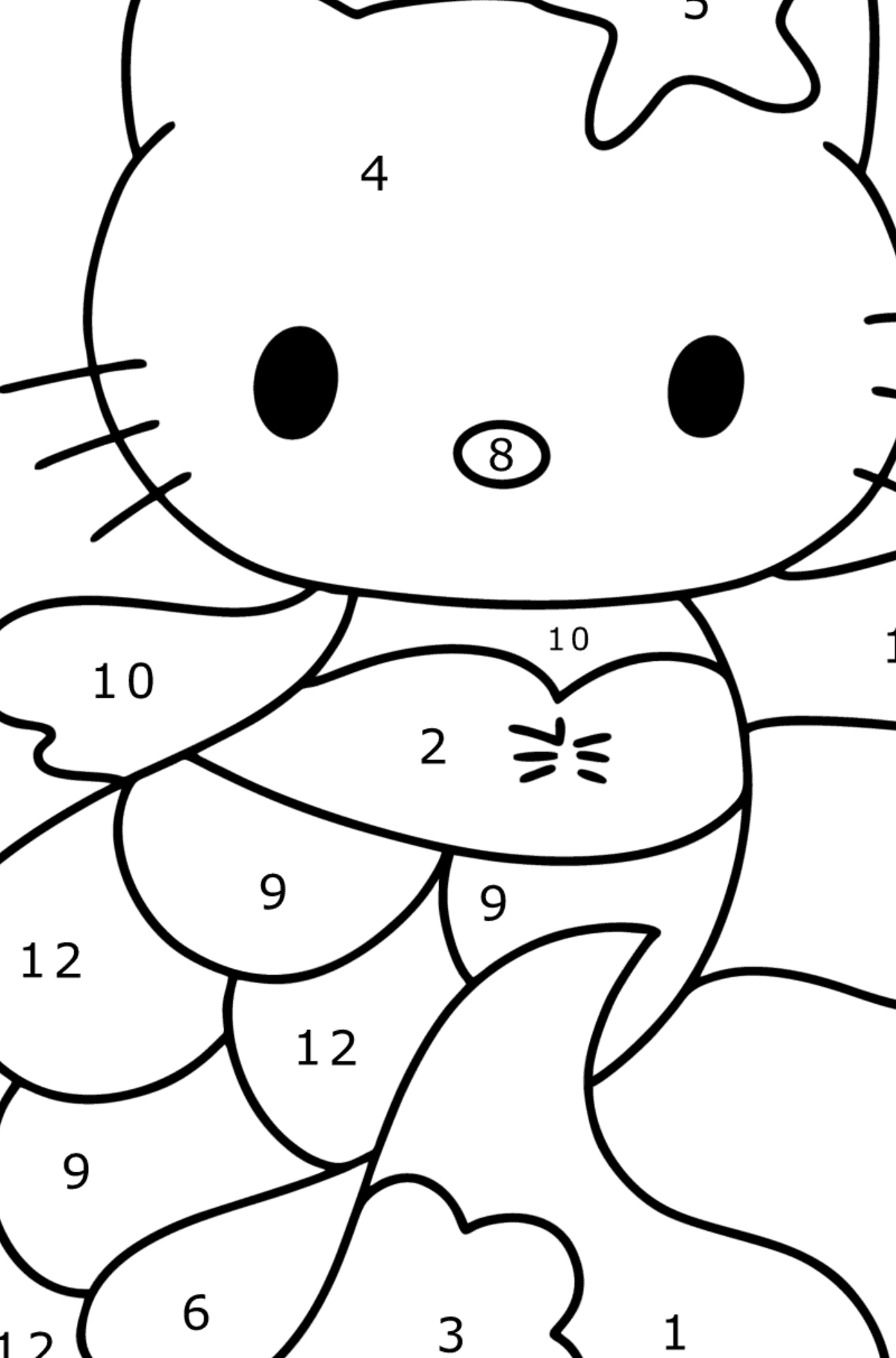 Ausmalbild Hello Kitty Meerjungfrau - Malen nach Zahlen für Kinder