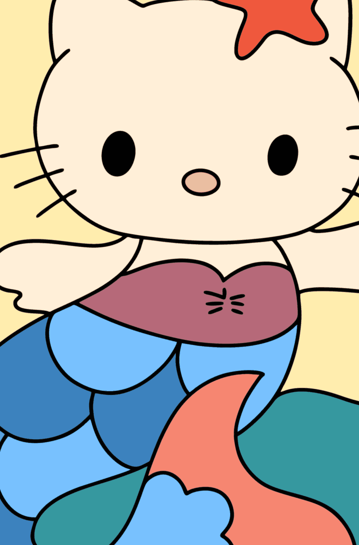 Coloriage - Hello Kitty sirène - Coloriage par Chiffres pour les Enfants