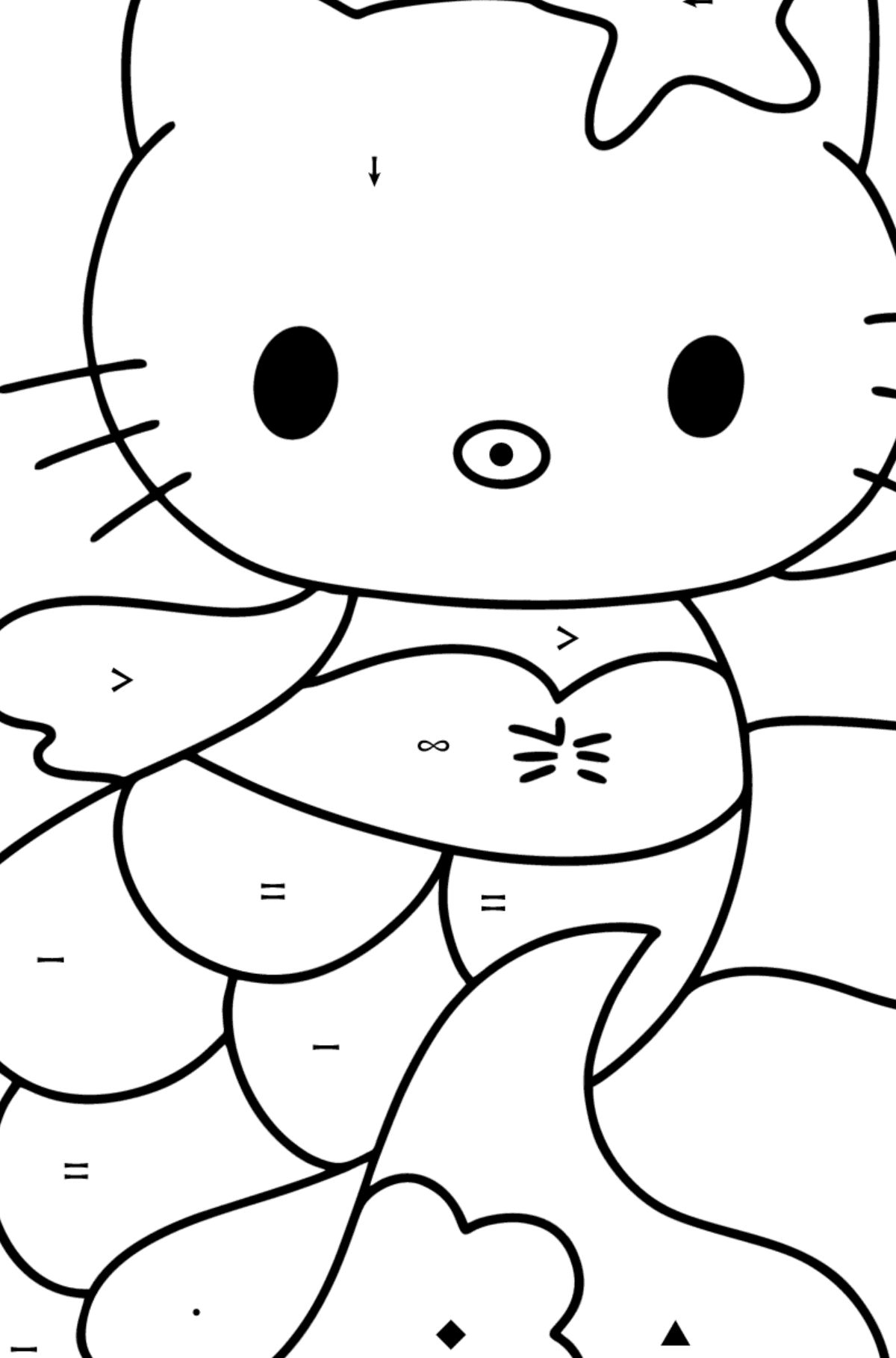 Boyama sayfası Hello Kitty Deniz Kızı - Sembollerle Boyama çocuklar için