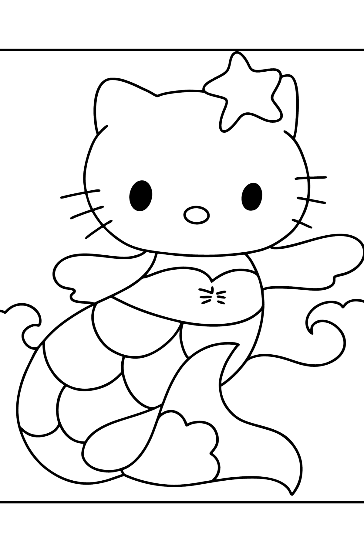 Раскраска Хелло Китти (Hello Kitty) русалка - Картинки для Детей