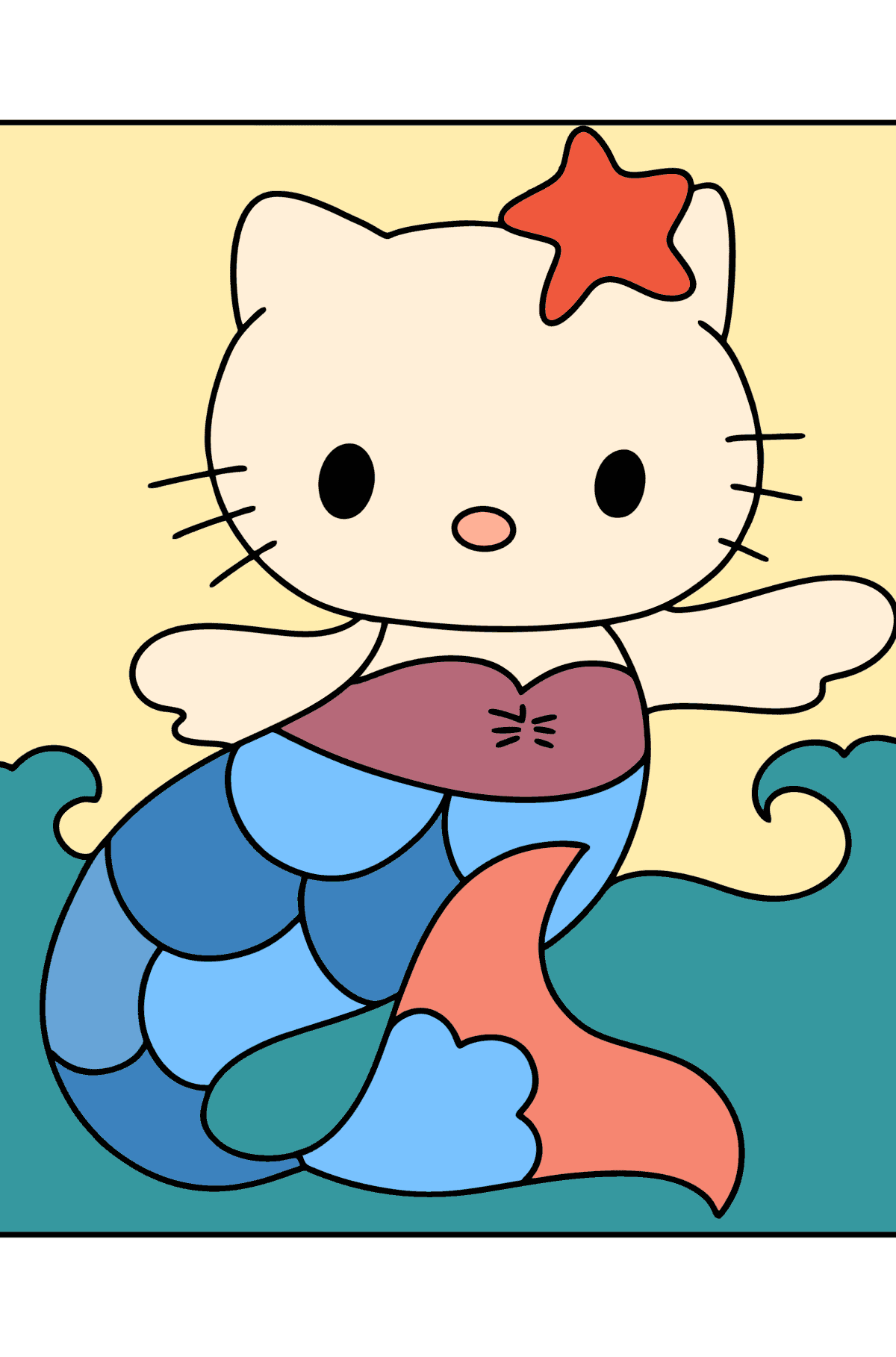 Tegning til fargelegging Hello Kitty havfrue - Tegninger til fargelegging for barn