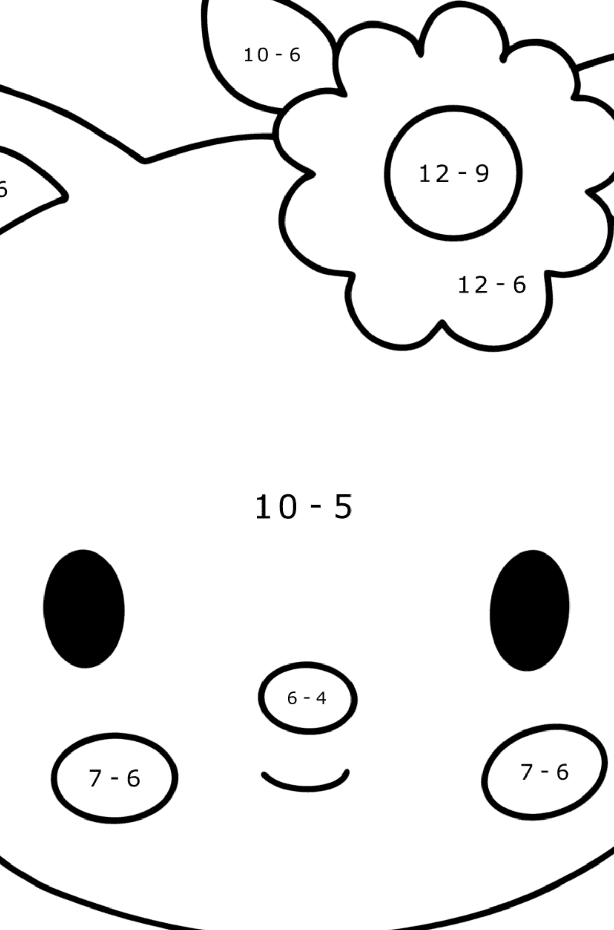 Ausmalbild Hello Kitty Maulkorb - Mathe Ausmalbilder - Subtraktion für Kinder