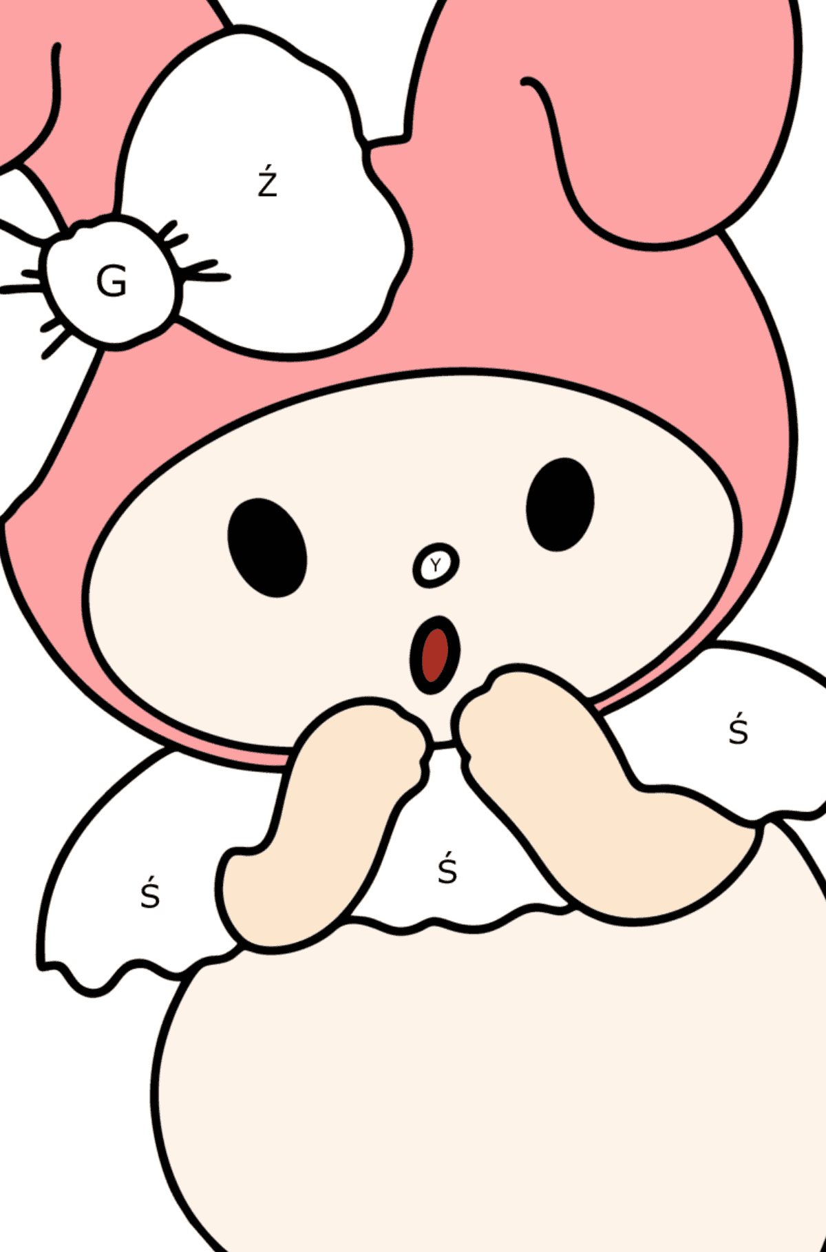 Kolorowanka Hello Kitty My Melody - Kolorowanki wedlug liter dla dzieci