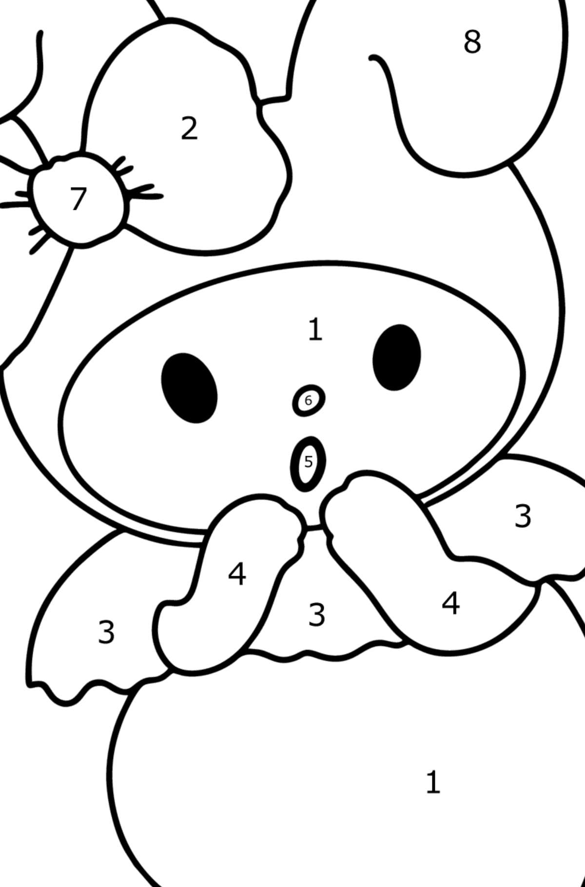 Ausmalbild Hello Kitty My Melody - Malen nach Zahlen für Kinder