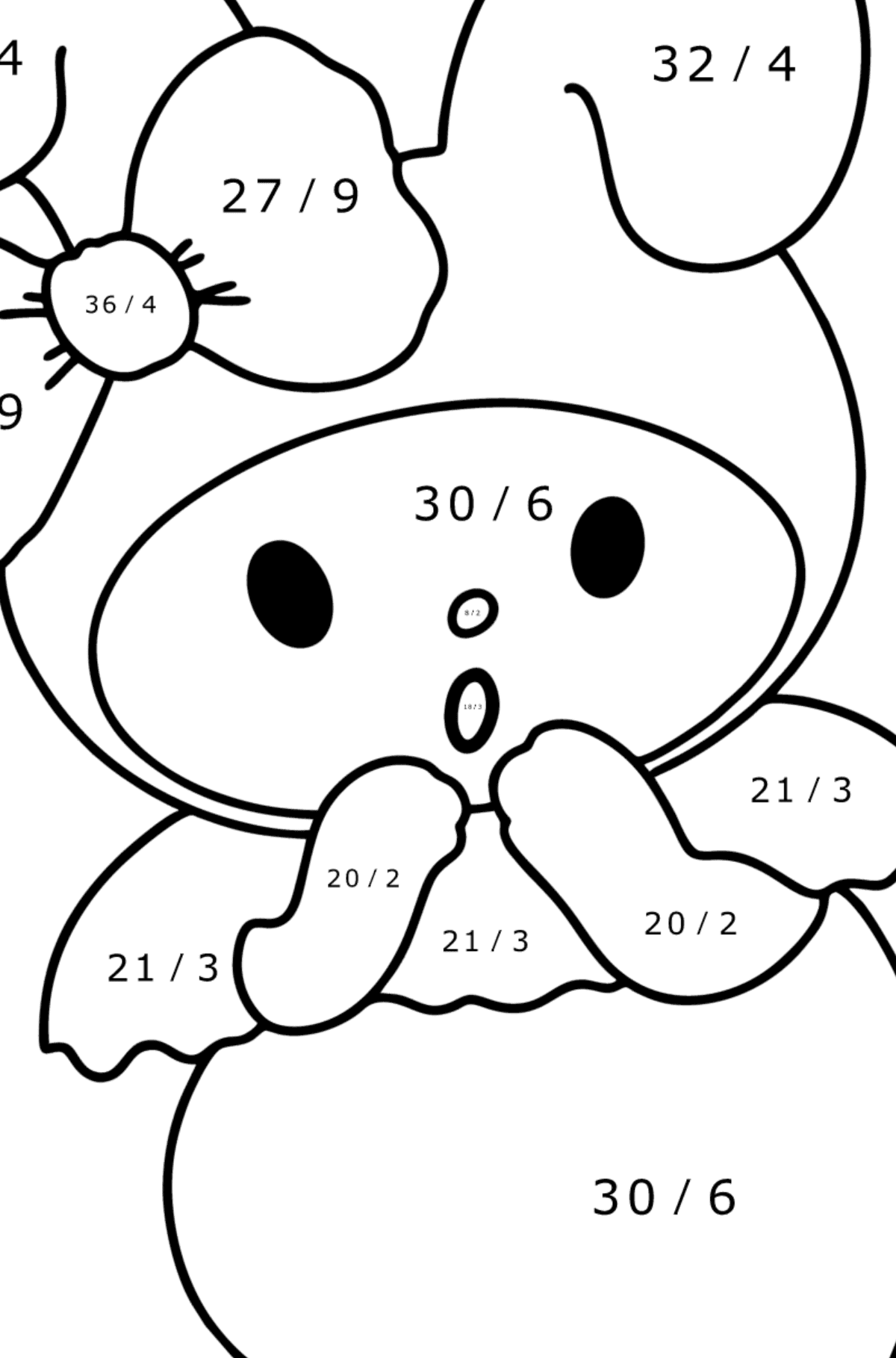 Hello Kitty My Melody coloring page - Math Coloring - Division for Kids