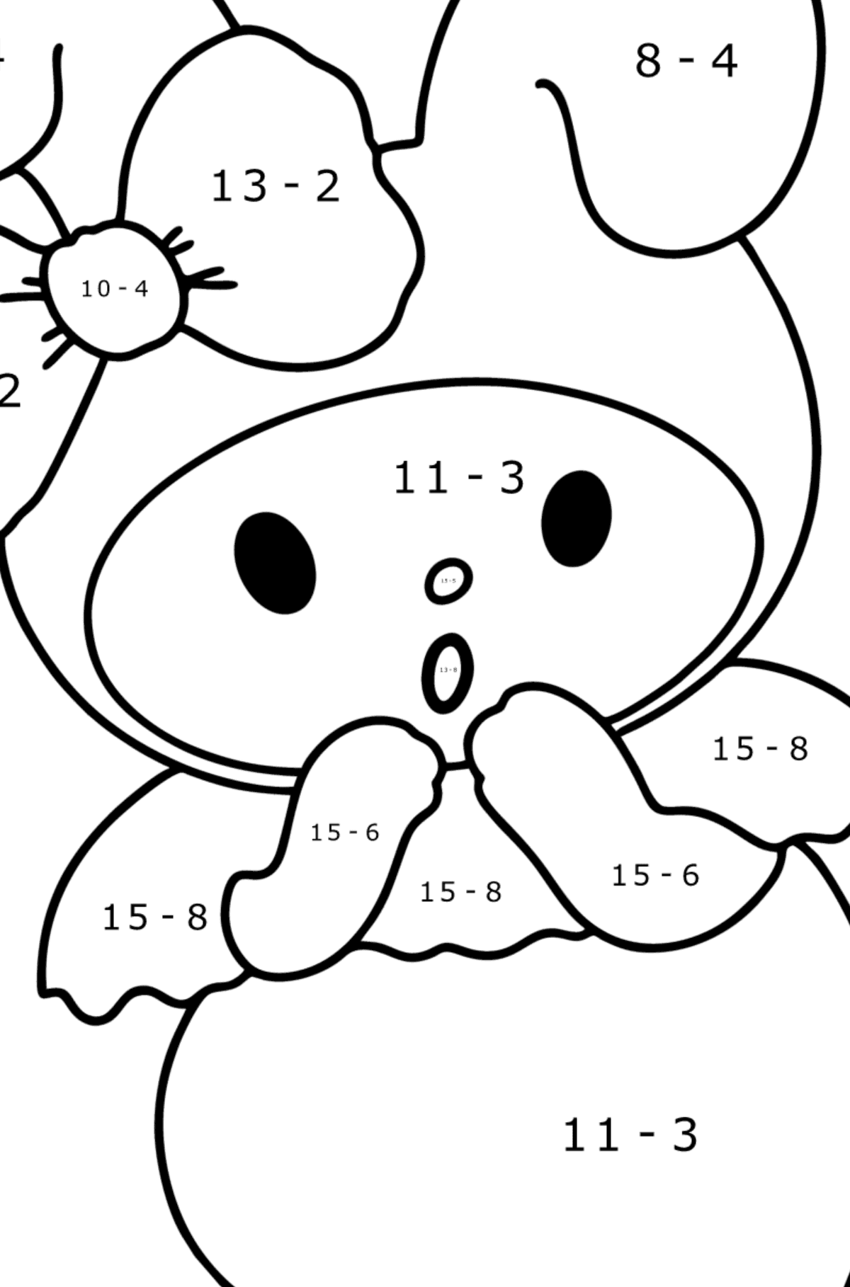 Розмальовка Hello Kitty My Melody - Математична Розмальовка Віднімання для дітей